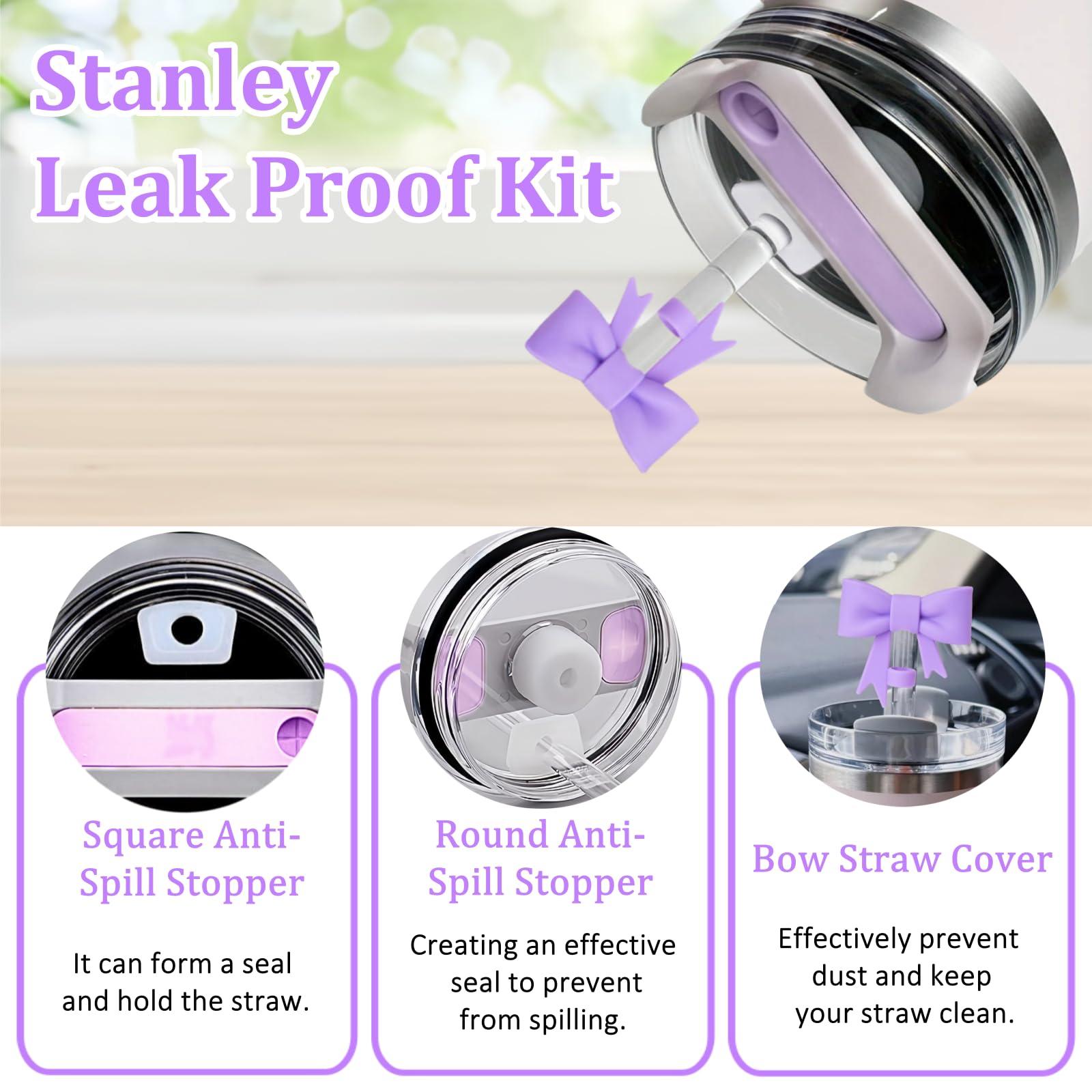 MOTEERLLU MOTEERLLU 6pcs Stanley Cup Accessories Set,Bow Straw Cover for Stanley Cup 30oz 40oz, Including Straw Topper,Spill Proof Stopper,Sparkly Silicone Boot Set,Handle Charm,Initials Sticker (D)