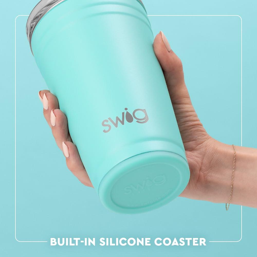 Swig Life Swig Life 24oz Party Cup, Stackable Insulated Travel Coffee Tumbler with EZ Slider Lid, Cup Holder Friendly Travel Thermos, Stainless Steel 24 oz Tumbler, Reusable Coffee Mug (Shell Yeah)
