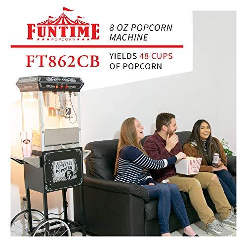 Funtime Funtime Sideshow Popper 8-Ounce Hot Oil Popcorn Machine with Cart, Black/Silver