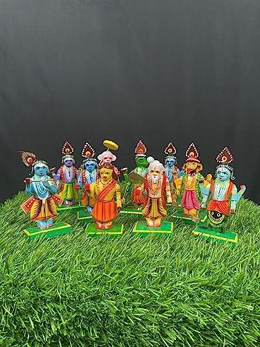 HAST SHILP HAST SHILP Wooden Vishnu Dashavataram Golu Navrathri Golu Dolls Set Collectible Handicraft Art (10cm x 4cm x 4 cm), Dasavatharam