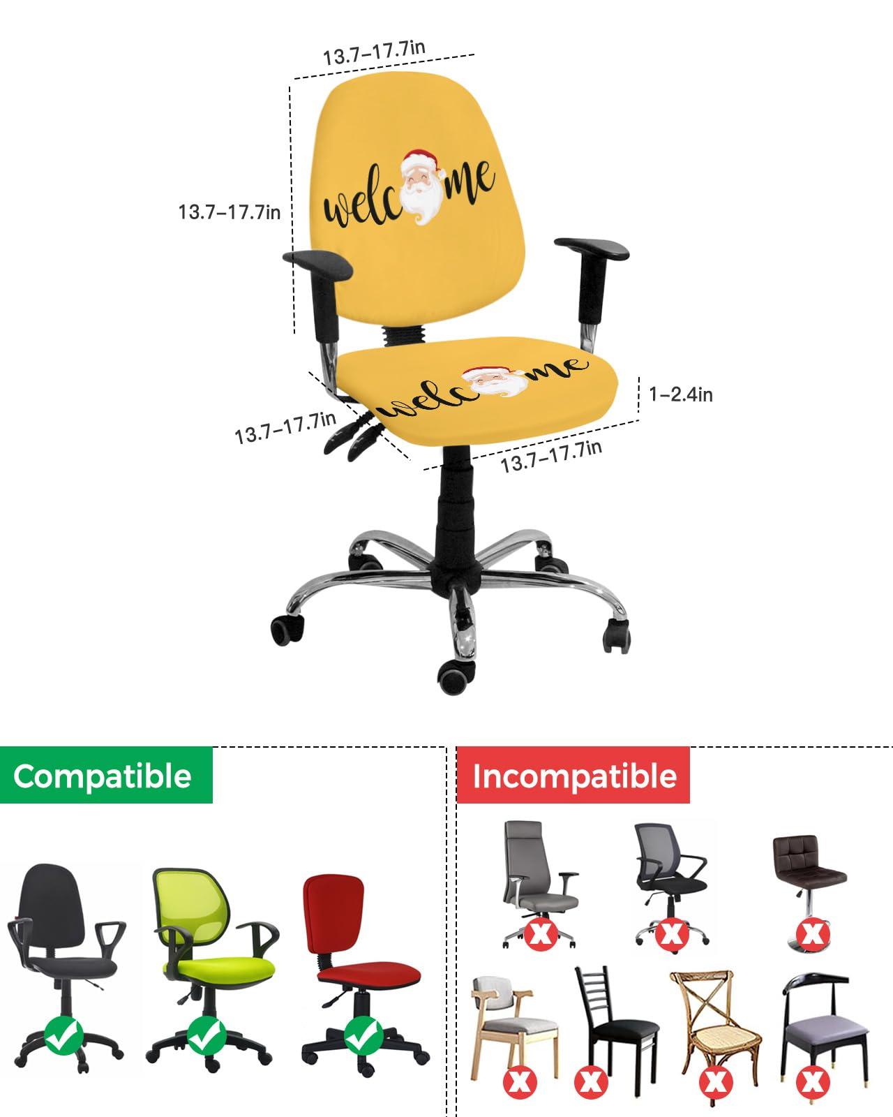 AMZRicher AMZRicher Christmas Santa Office Chair Cover Stretchable Computer Chair Seat Cover Backrest Slipcovers, Welcome Merry Christmas Yellow Stretchable Rotating Desk Chair Seat Cushion Split Protectors