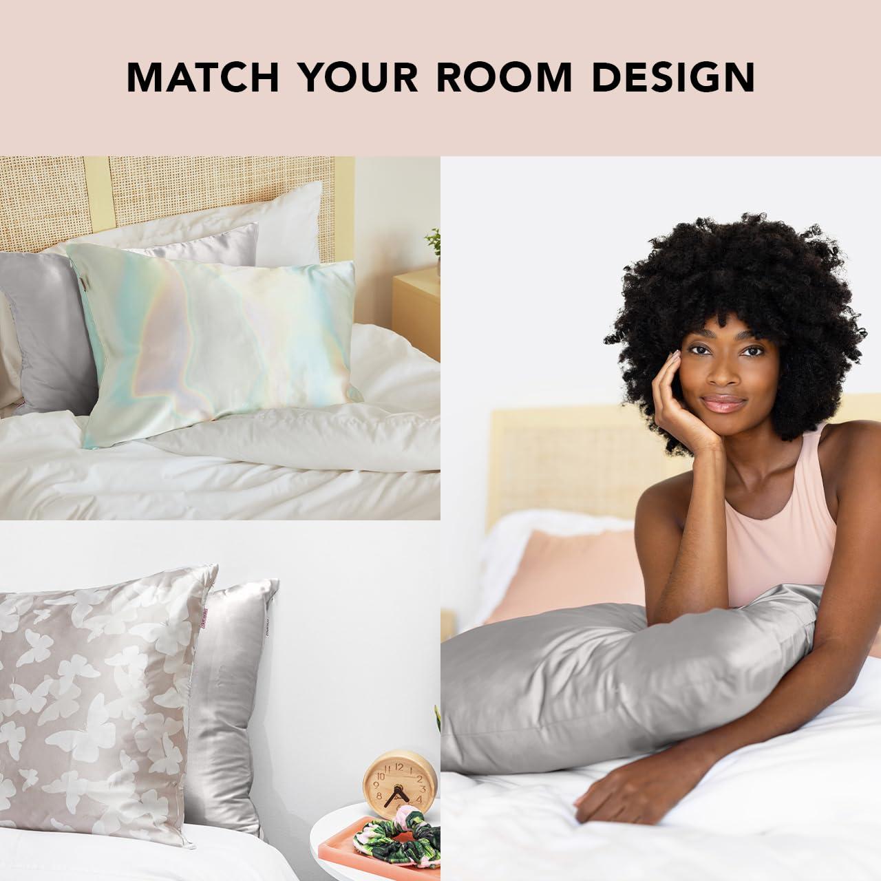 Kitsch Kitsch Satin Pillowcase with Zipper for Hair & Skin, Softer Than Silk Pillow Cases Queen, Wrinkle-Free, Smooth and Cooling Satin Pillow Covers, Standard Size 19\"x26\", Silver