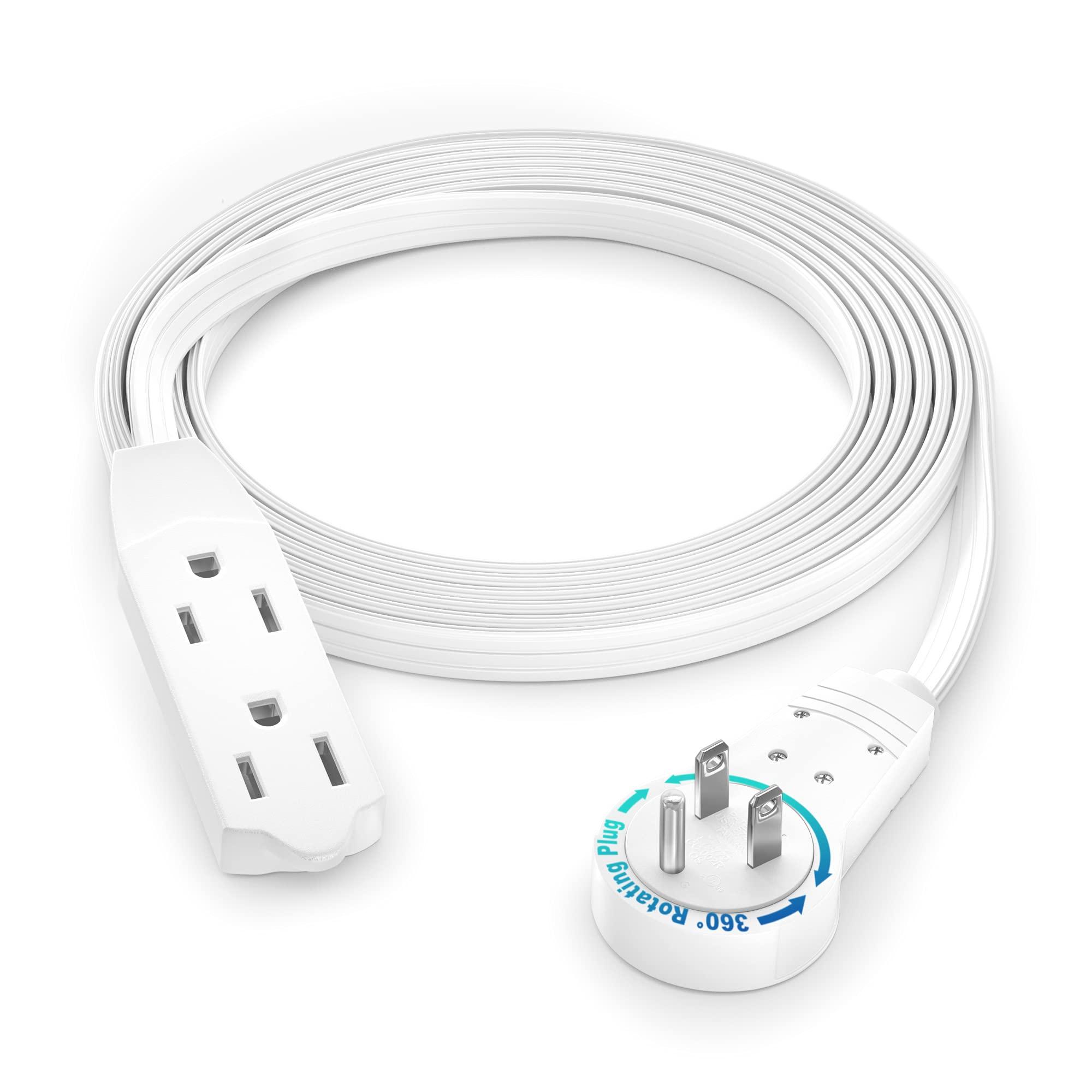 Maximm Maximm Cable 6 Ft 360 Rotating Flat Plug Extension Cord/Wire, 16 AWG Multi 3 Outlet Extension Wire, 3 Prong Grounded Wire - White - UL Certified