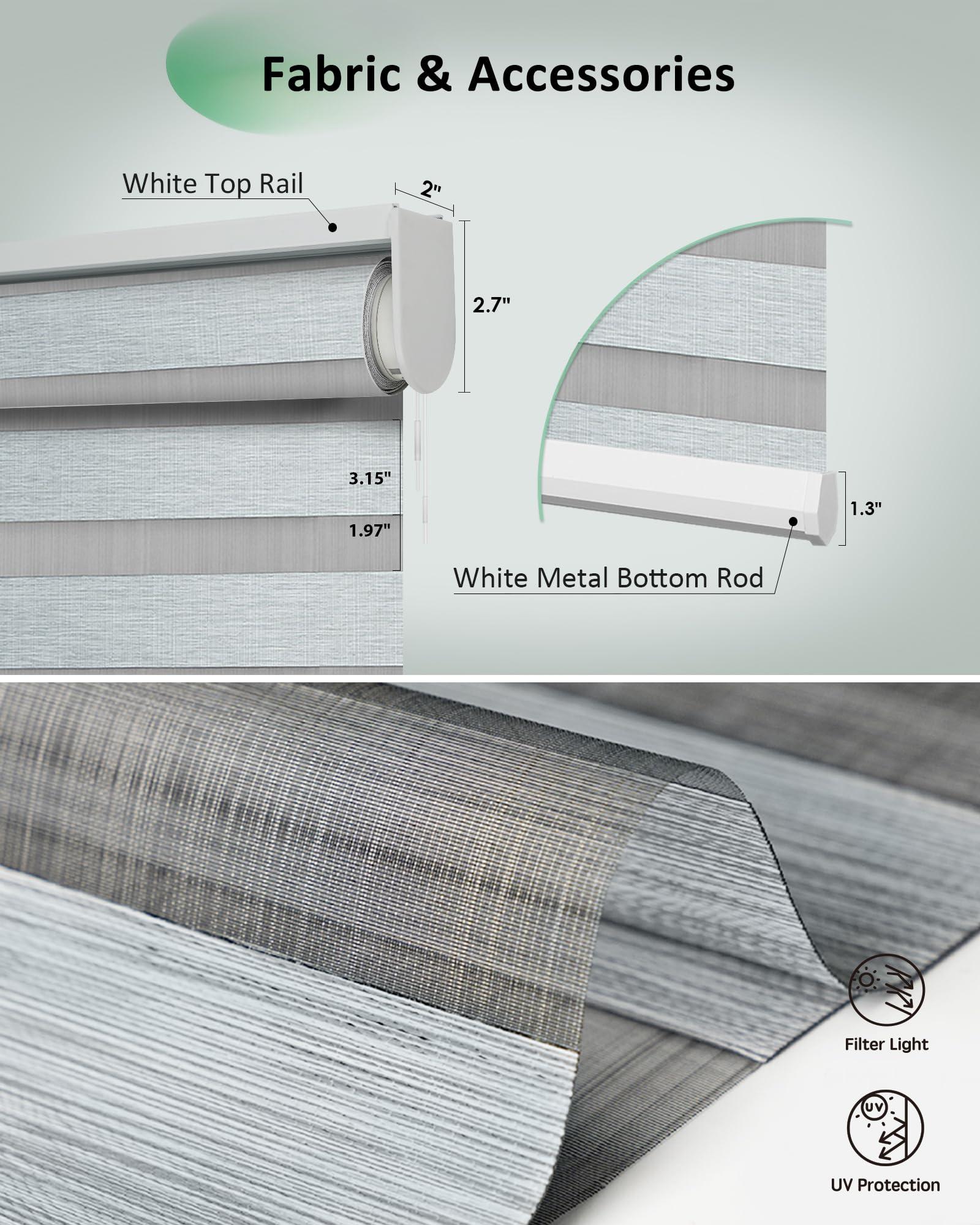 Yoolax Yoolax Motorized Zebra Blinds, Remote Zebra Shades for Indoor Windows, Motorized Shades with Remote Light Control Horizontal Window Blinds (80% Shading Luxury Grey, 22" x 72")