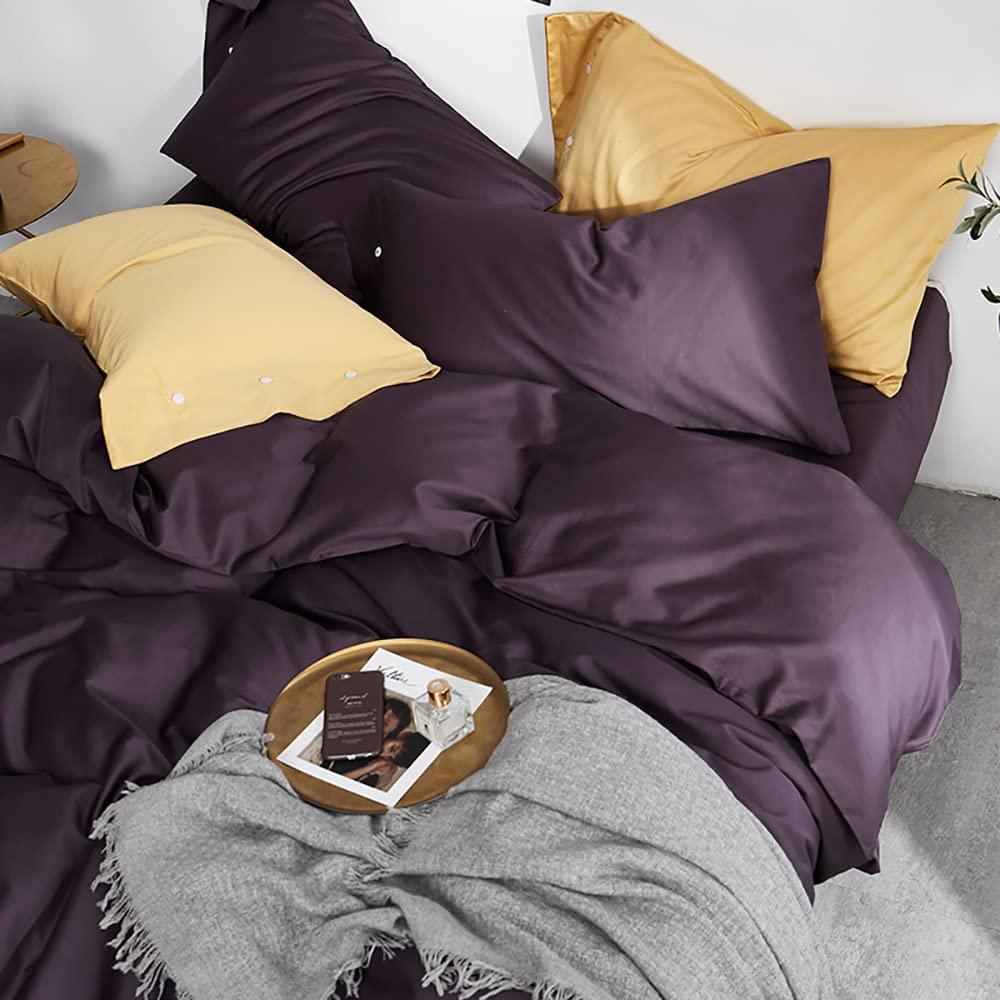 EAVD EAVD Modern Style Dark Purple Duvet Cover King Soft Cotton Reversible Purple Bedding with 2 Button Pillowcases Luxury Solid Color Dark Purple Comforter Set with Zipper Closure