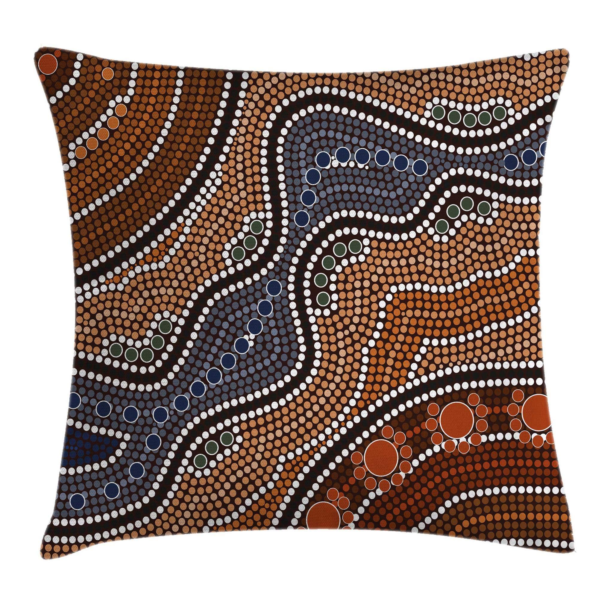 Ambesonne Ambesonne Art Throw Pillow Cushion Cover, Aboriginal Culture Inspired by an Abstract Nature Scene Native Australian People and Wildlife, Decorative Square Accent Pillow Case, 16" X 16", Orange Brown