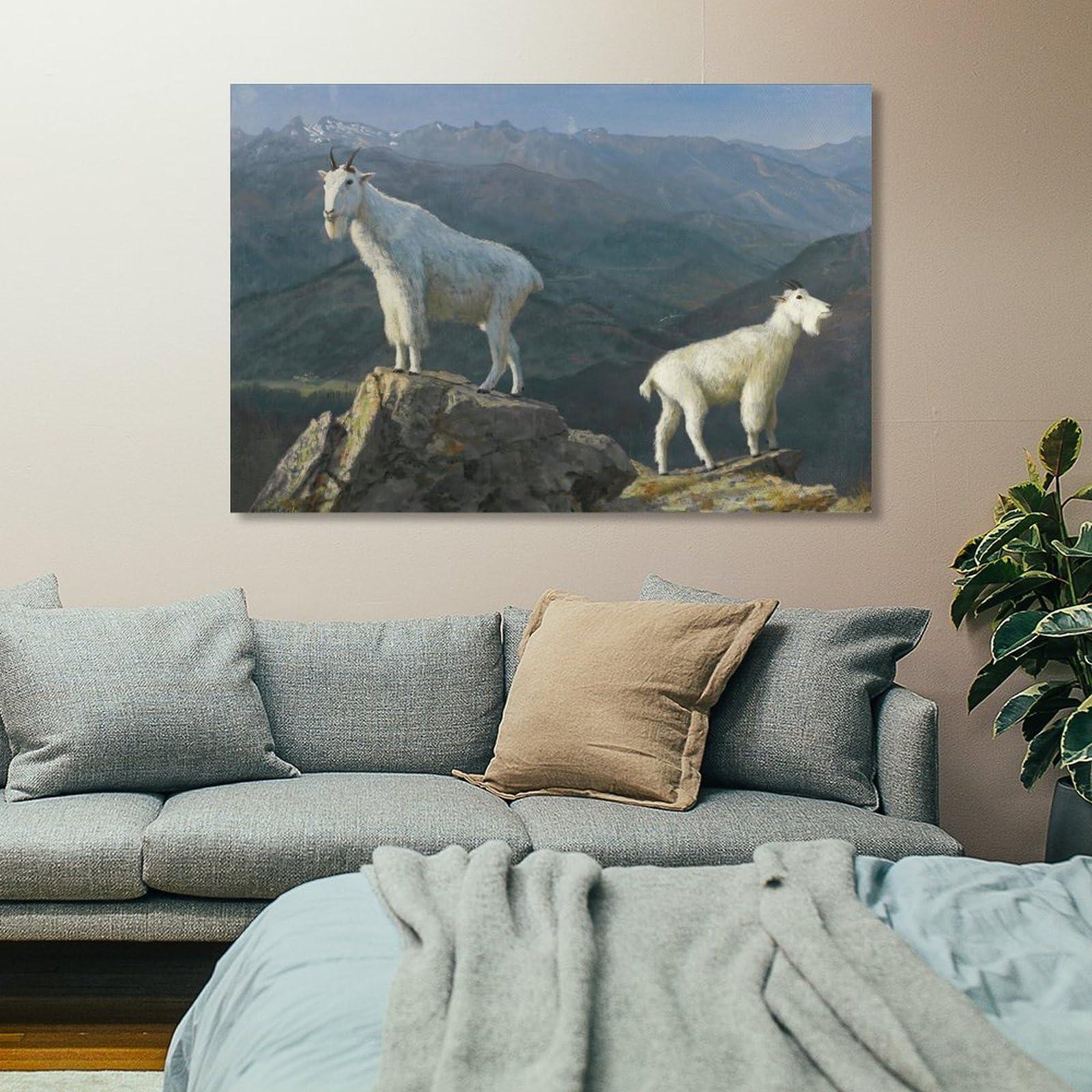 Generic Mountain Goats Poster Print by Albert Bierstadt Posters Wall Art Painting Canvas Gift Picture Frame Prints Bedroom Decor Poster Artworks 16x24inch(40x60cm)
