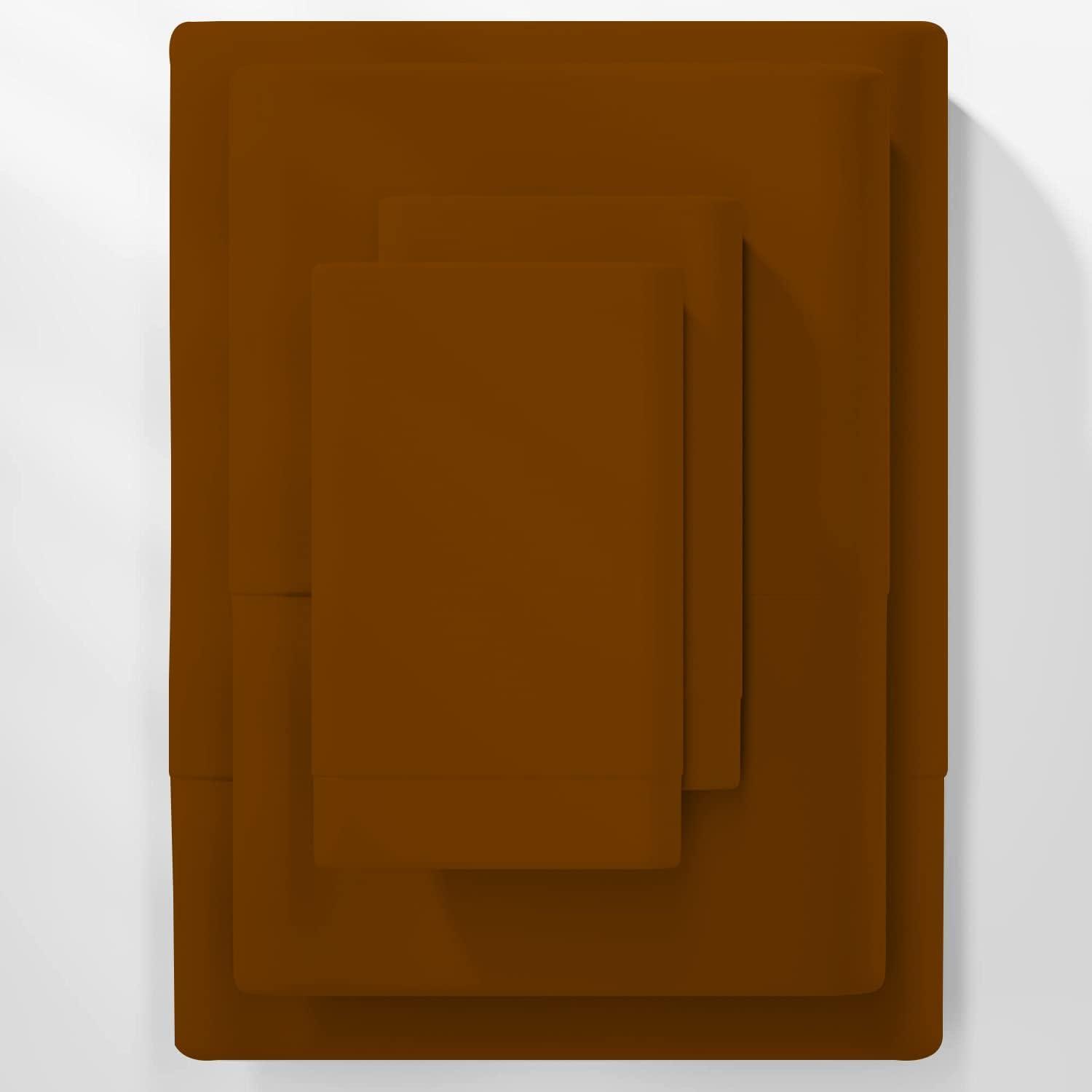 HIGH LANE BEDDING Chocolate Natural Cotton Twin Sheets Deep Pocket, 800 Thread Count Chocolate 4 Piece, Sheet Set, Solid Sateen Weave, 24\" Deep Pocket (Fits Upto 18\" to 24\" Mattress), Bedding Sheets & Pillowcases
