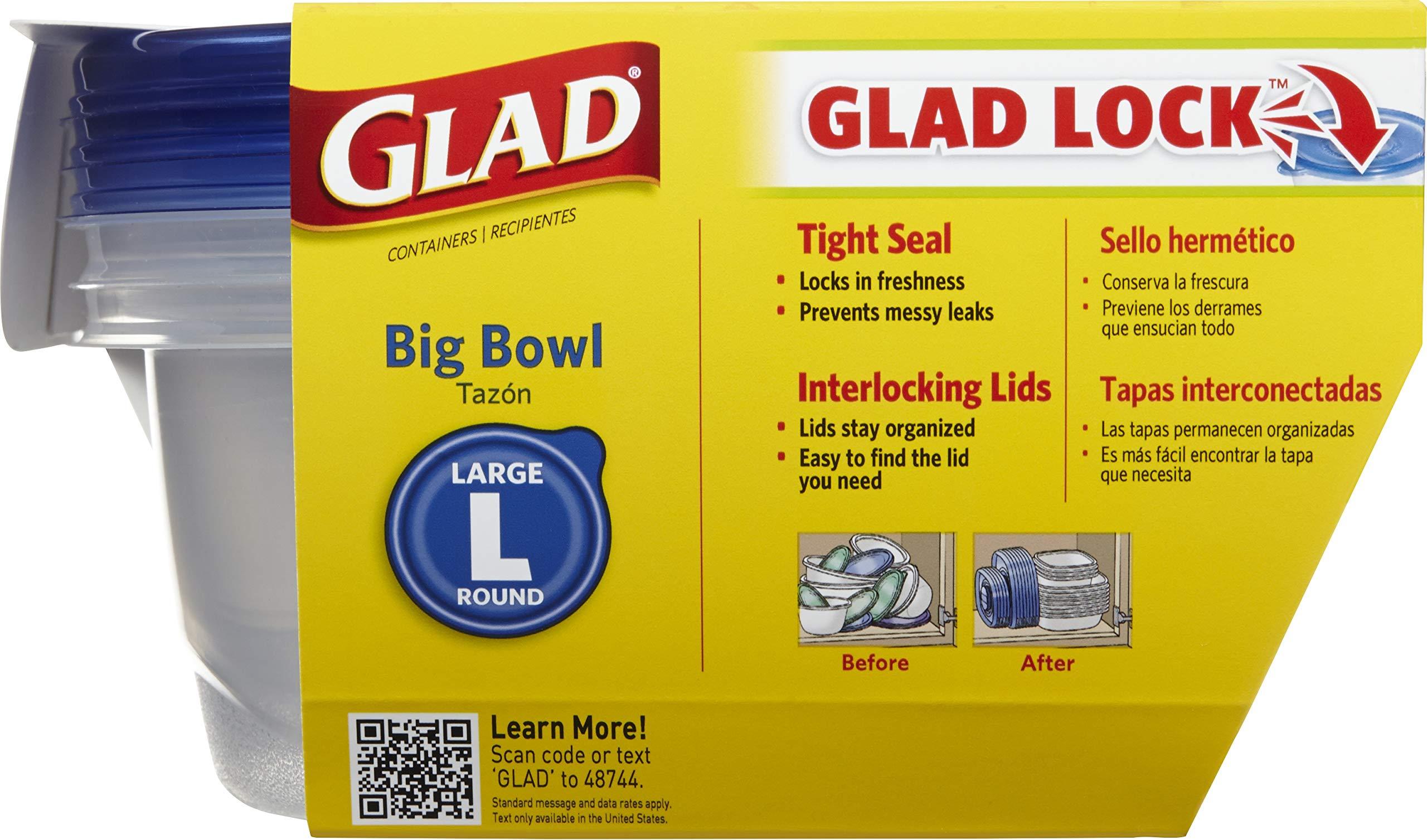 Glad GladWare Big Bowl Food Storage Containers, Large Round Bowl Holds 48 Ounces of Food, 3 Count Set | Glad Food Storage Containers for Everyday Use to Preserve Freshness