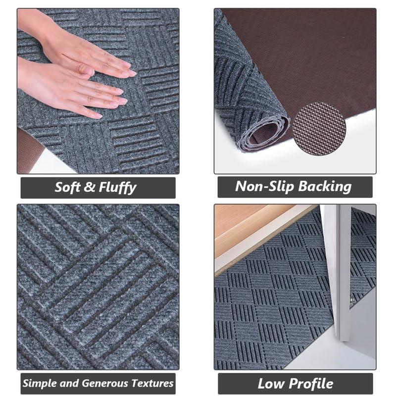 GLIWEN GLIWEN Rugs 2FTx31FT Ultra-Thin Rubber Backing Indoor Area Rugs Washable Runner Rug Hallway Kitchen Runner Mat Non-Shedding Carpet for Laundry Entrance Grey