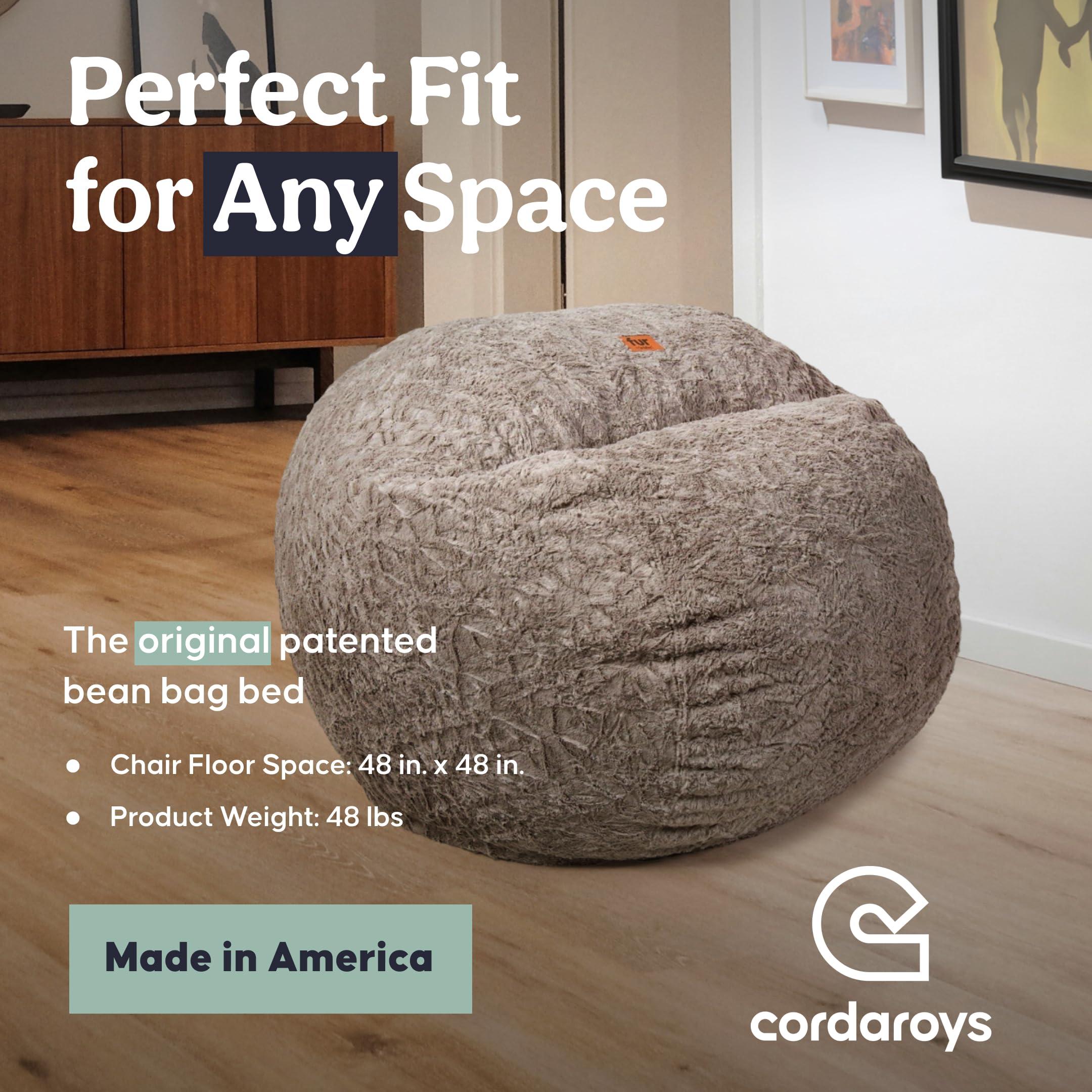 CordaRoy\'s CordaRoy\'s Faux Fur Bean Bag Chair, Convertible Chair Folds from Bean Bag to Lounger, As Seen on Shark Tank, Grey - Queen Size