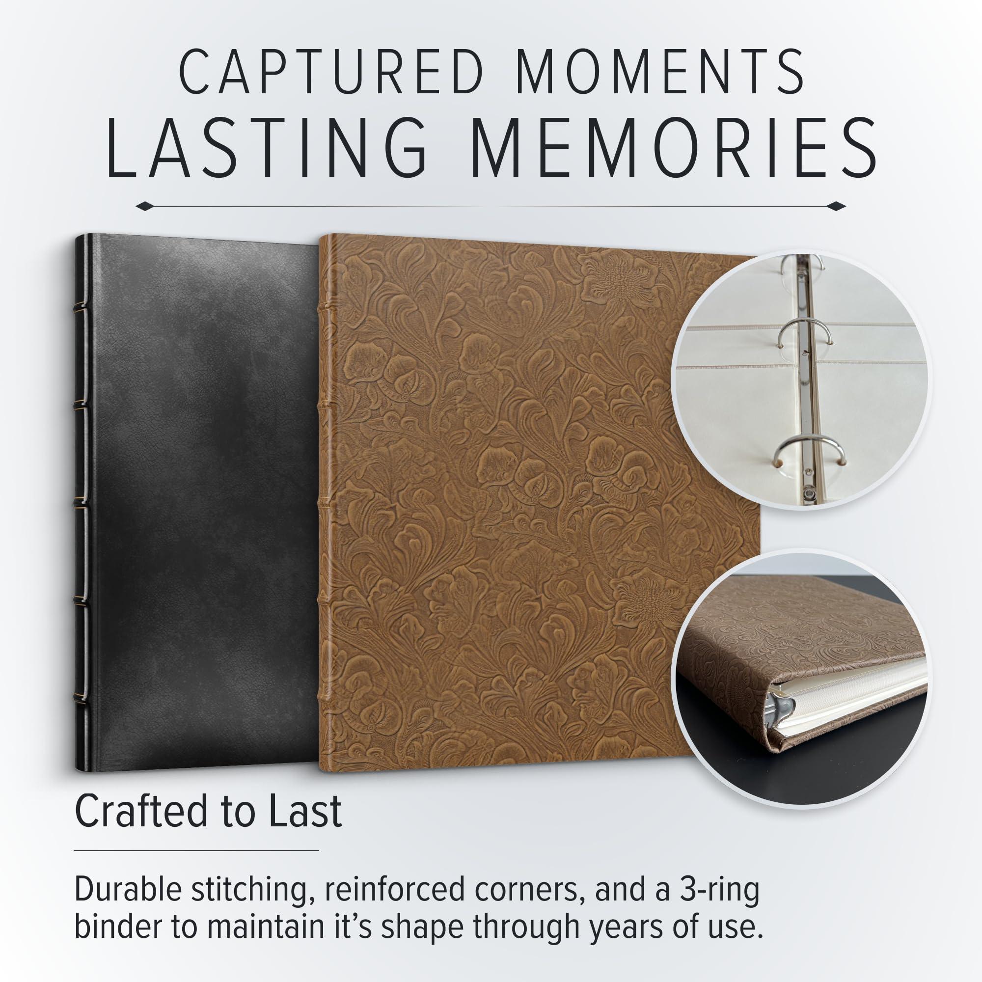 Gallery Leather Gallery Leather Photo Album 4x6-3 Ring Binder Photo Album, 60 Pages for 120 Photos, Fillable, Can Fit 8x10 and 5x7 Photos, Handcrafted - Acadia Tan - 11.75 x 10.5 \", Gallery