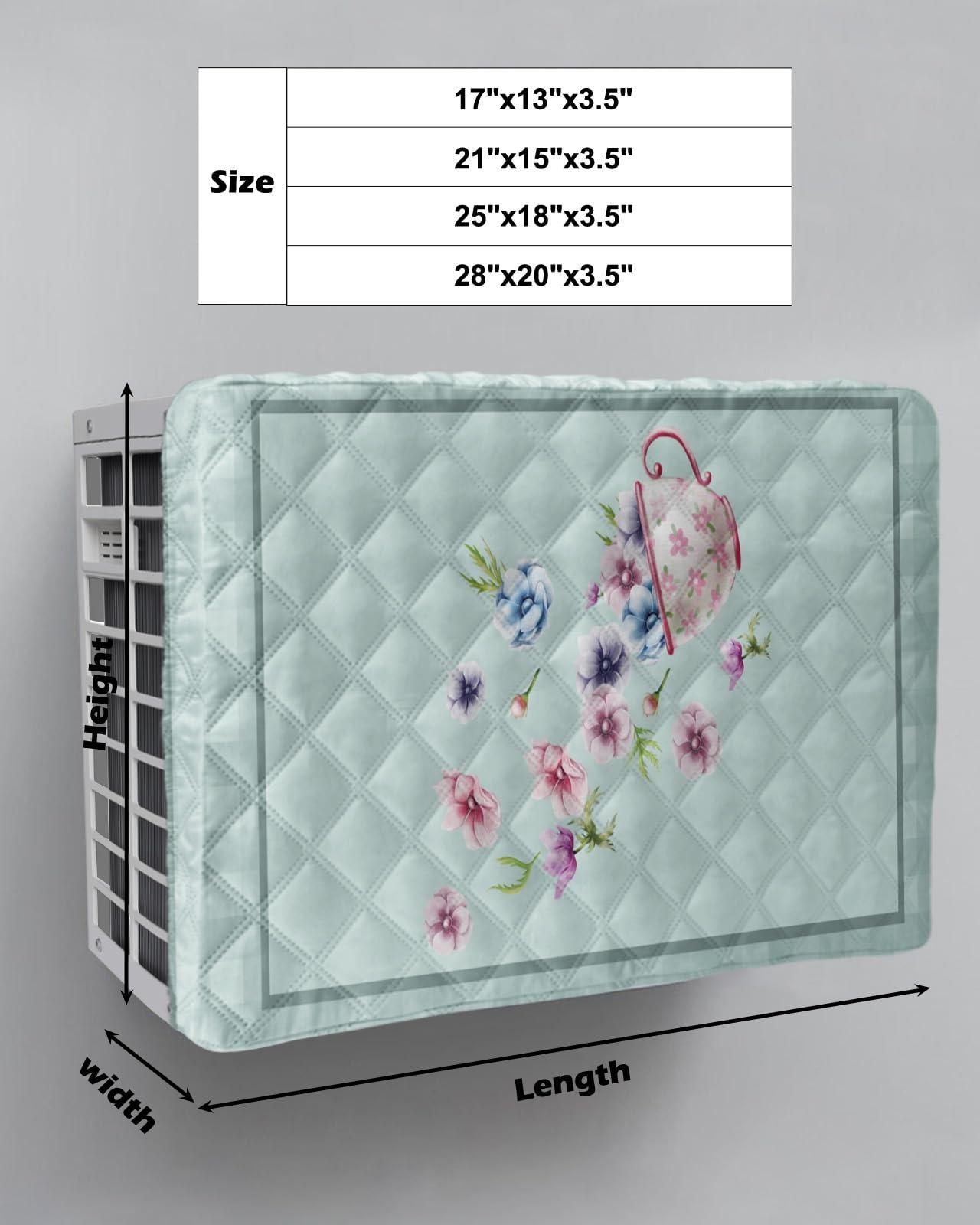 T&H XHome Indoor Air Conditioner Cover - Beautiful Dreamy Flower Cup SplashINg Cyan Buffalo Check Plaid Double Waterproof Adjustable Inside WINdow AC Unit Cover Parts with Free Elastic Straps, 21x15x3.5IN