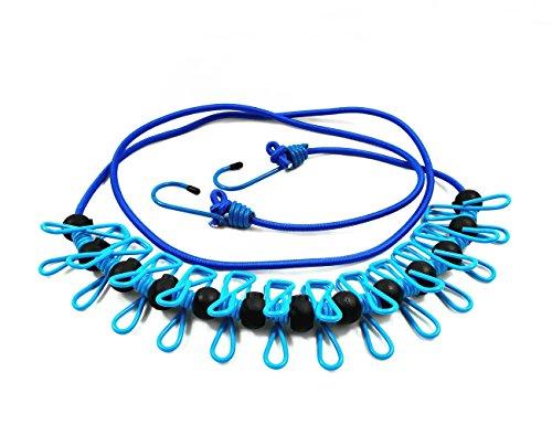 Starly Life Adjustable Elastic Clothesline with Clips and Positioning Balls Portable Retractable Windproof Laundry Hanging Rope Anti-Skid Washing Line with Drawstring Bag (Light Blue)