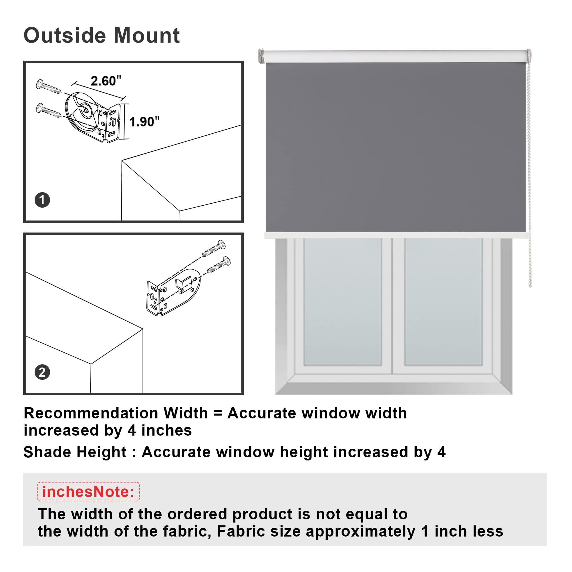 BERISSA BERISSA 100% Blackout Roller Shades for Window Roller Blinds Thermal Insulated Fabric Shades for Home, Bedroom, Kitchen, Office Custom Size.Gray, 39 inch Wide x 56 inch high.