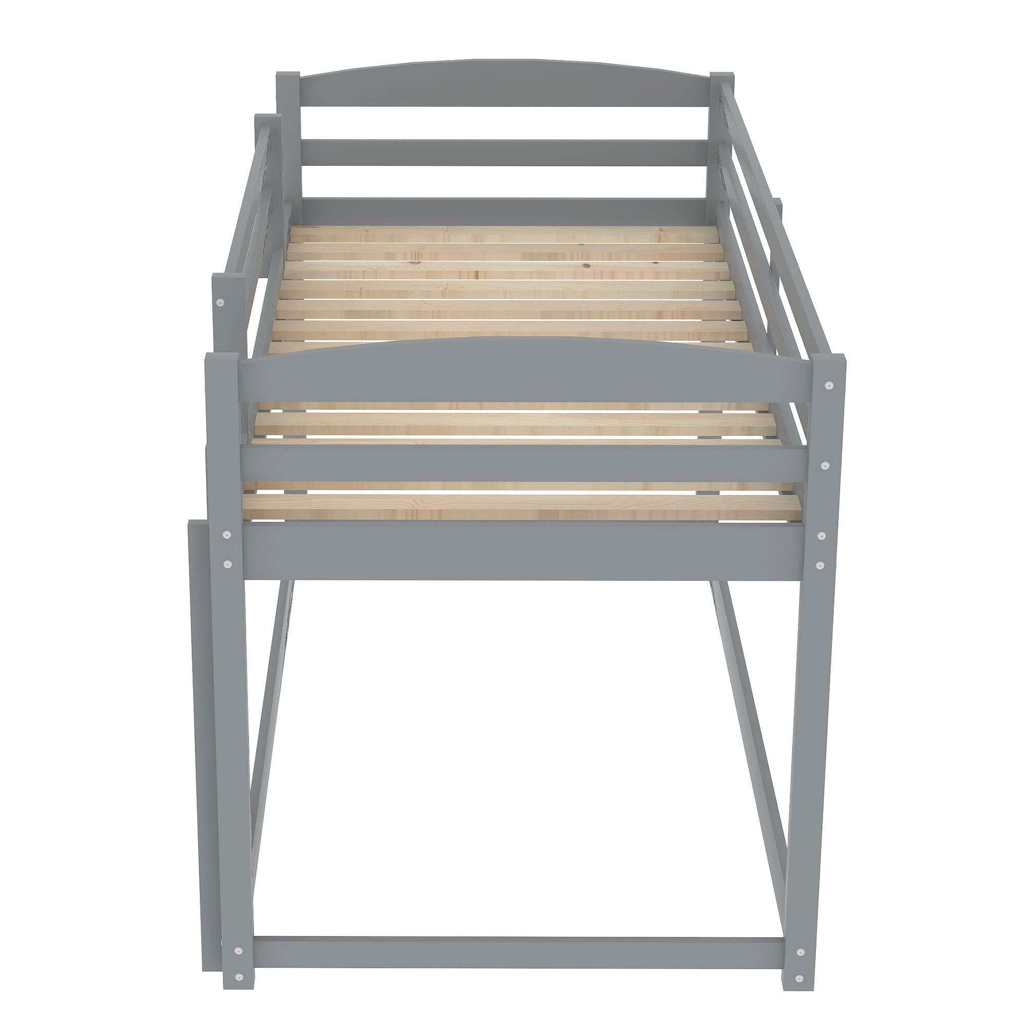 Harper & Bright Designs Harper & Bright Designs Low Bunk Bed Twin Over Twin, Wood Twin Bunk Bed Frame with Ladder and Guardrails, Kids Low Bunk Beds for Kids, Toddlers, Teens No Box Spring Needed (Gray)