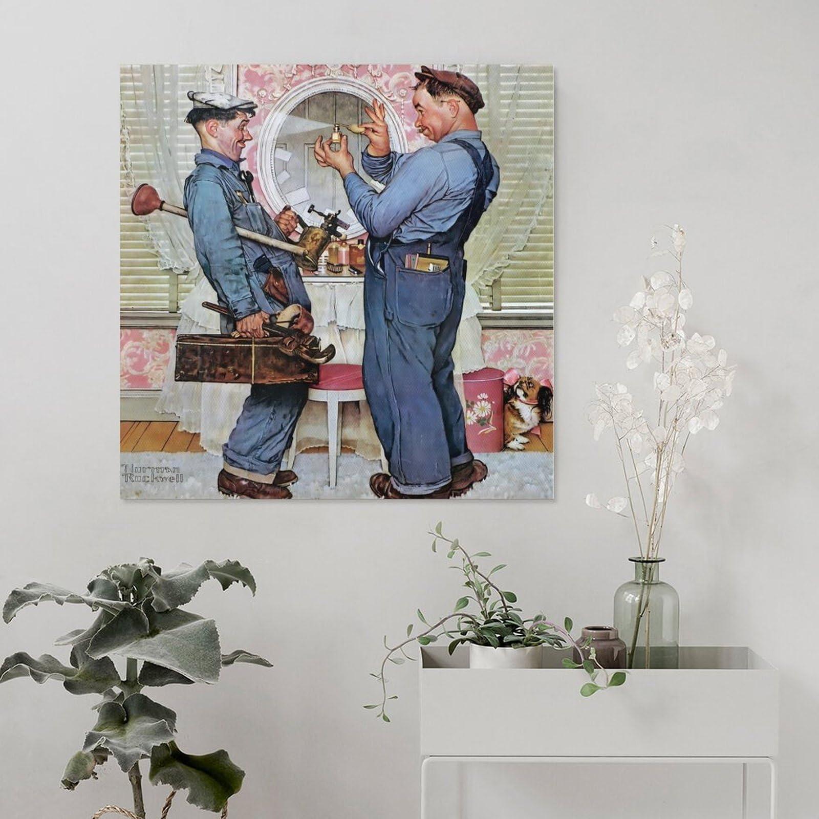 BAOCT BAOCT The Plumbers, 1951 by Norman Wall Art Rockwell Canvas Poster Wall Art Bedroom Decor Office Room Kitchen Decor Gift Unframed 28x28inch