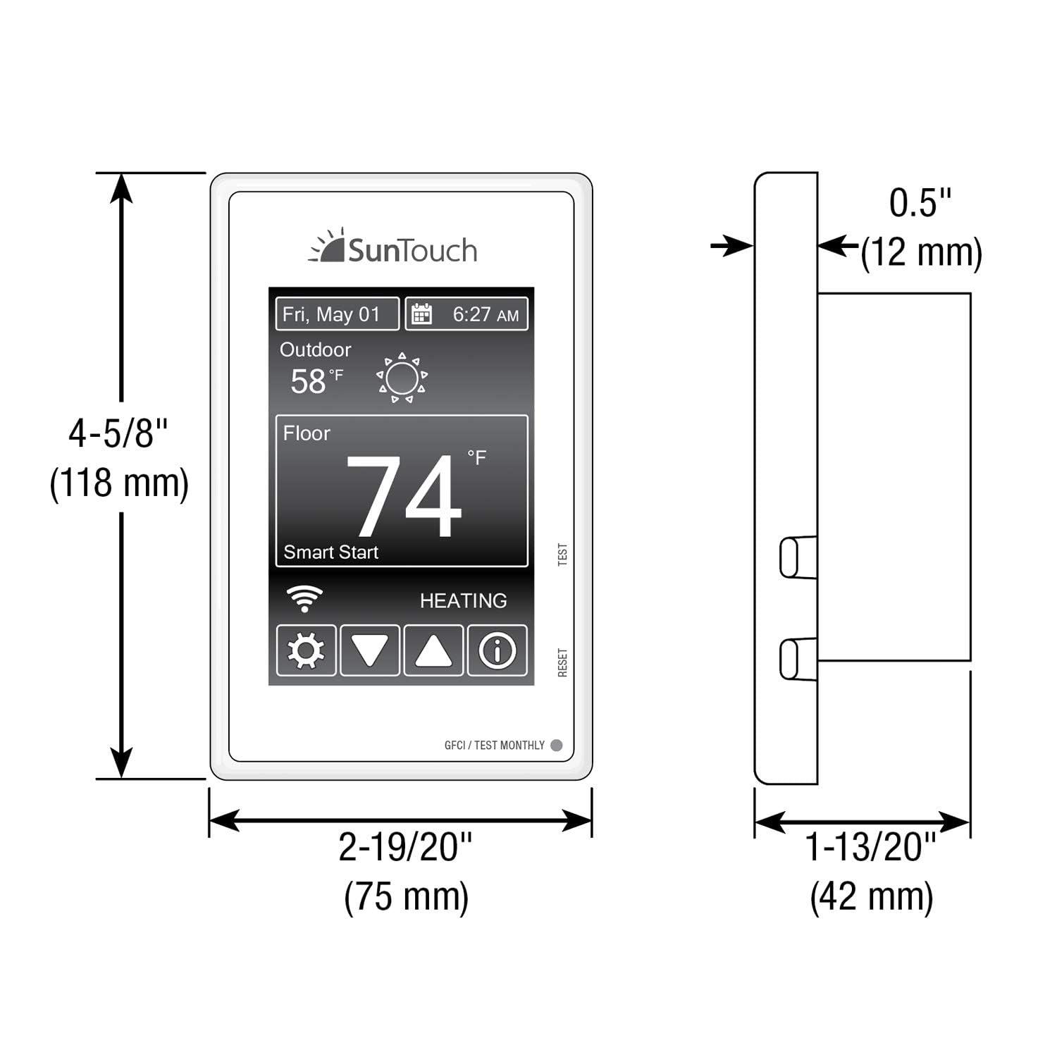 SunTouch SunTouch SunStat Command Color Touchscreen Programmable Thermostat for Electric Floor Heating Systems, Multiple Background Color Options, Floor and Air Sensing Control, Energy Use Monitoring