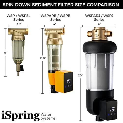 iSpring iSpring WSP50GR Reusable Spin Down Sediment Water Filter, 50 Micron with Built-in Housing Scraper, 360 Rotatable Head, Pressure Gauge, Blue