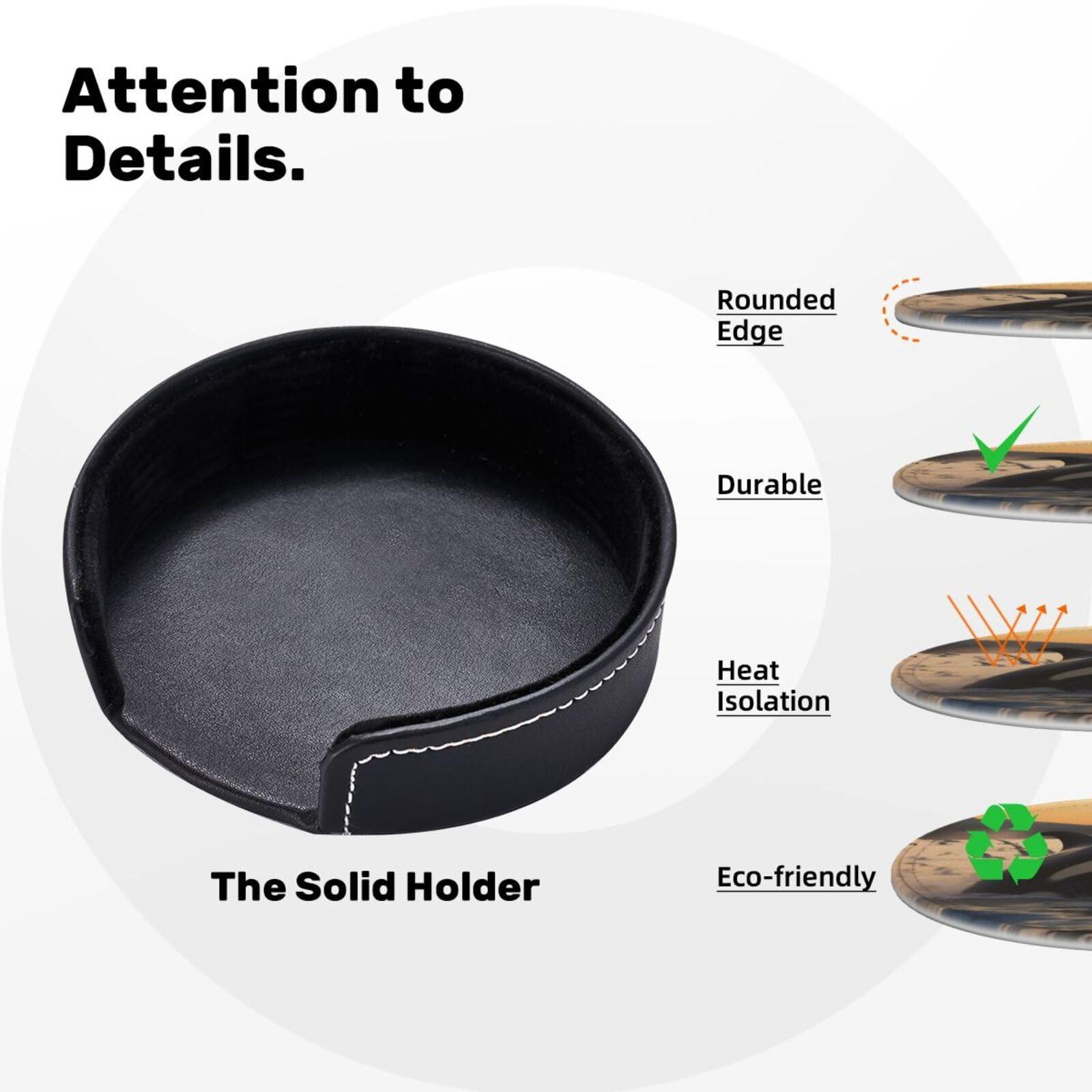 ZLYYXY Stylish Coasters - Killer Whale Set of 6 Round Leather Drink Coasters with Holder - Perfect Size for Cups and Glasses