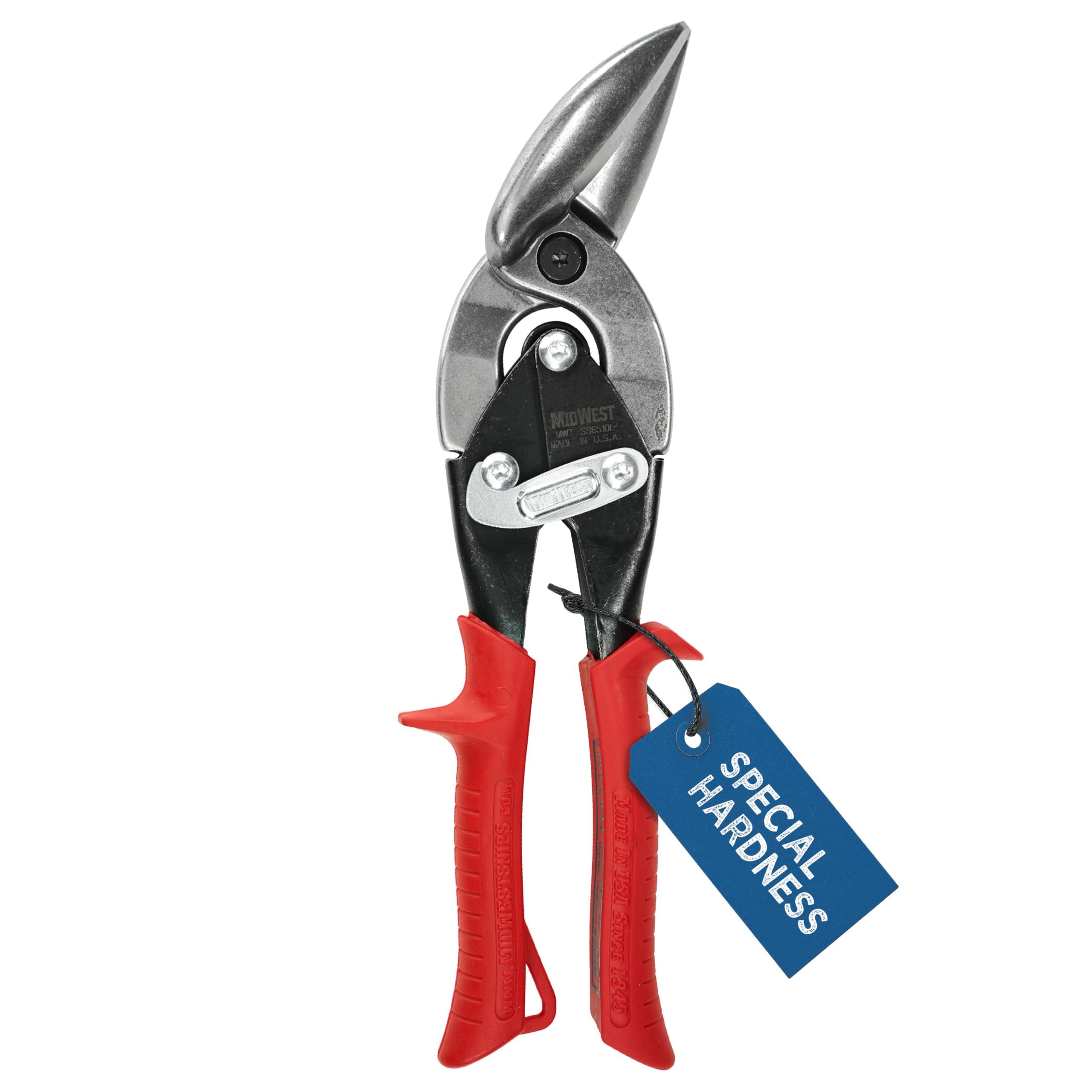 Midwest Snips MIDWEST Special Hardness Aviation Snip - Left Cut Offset Stainless Steel Cutting Shears with Forged Blade & KUSH\'N-POWER Comfort Grips - MWT-SS6510L