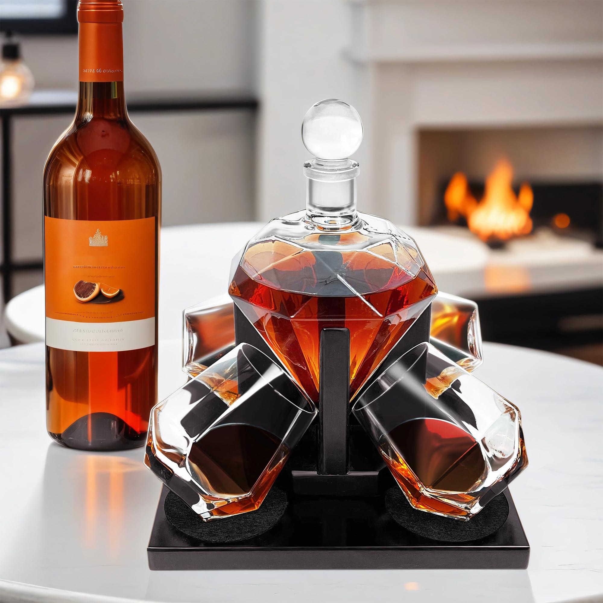 Montex Montex Whiskey Decanter Set Diamond Shape with 4 Glasses 4 Whiskey Stones, Gift for Men, Gift for Whiskey Lovers