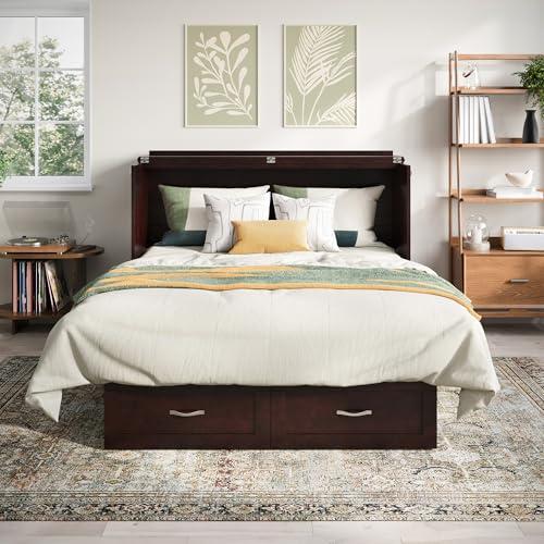 AFI AFI, Chelsea Mid-Century Modern Queen Solid Wood Murphy Bed Chest with Mattress in Espresso