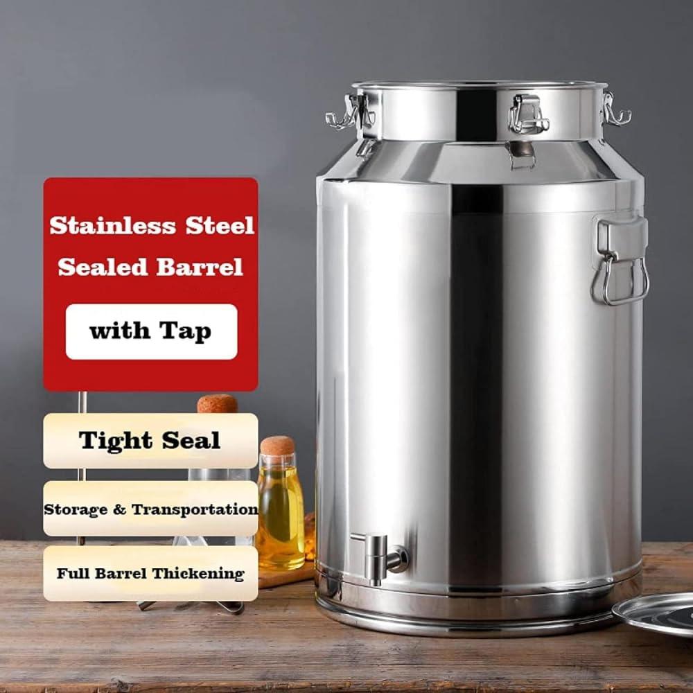 LRTYZBD LRTYZBD Stainless Steel Milk Can - Airtight Milk Oil Tank Water Jug Wine Transport Barrels with Sealed Lid and Spigot for Liquid Storage Container-A||5L