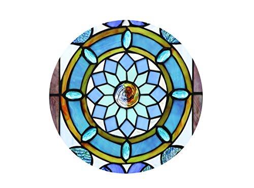 Yogoart Yogoart Extra Large Horizontal 35 Inch Blue Victorian Stained Glass Window Panels Hanging Transom Window 12 Inch Wide