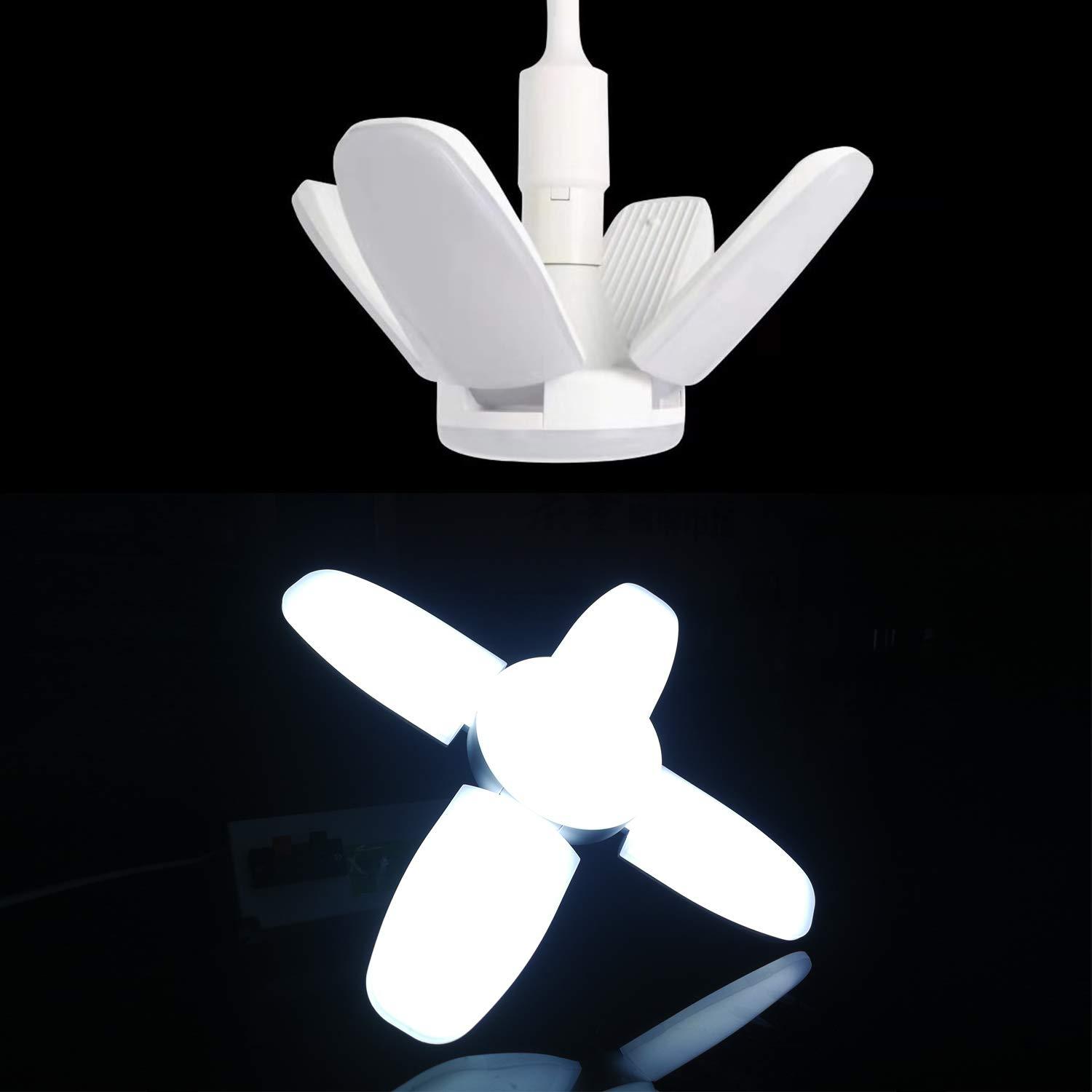 Exulight LED Garage Lights,Exulight 60W Led Garage Ceiling Light 6000LM Daylight,Deformable Light Bulbs 60 Watt Work Light,E26/E27 Shop Lights for Garage Barn Warehouse Workshop Lighting