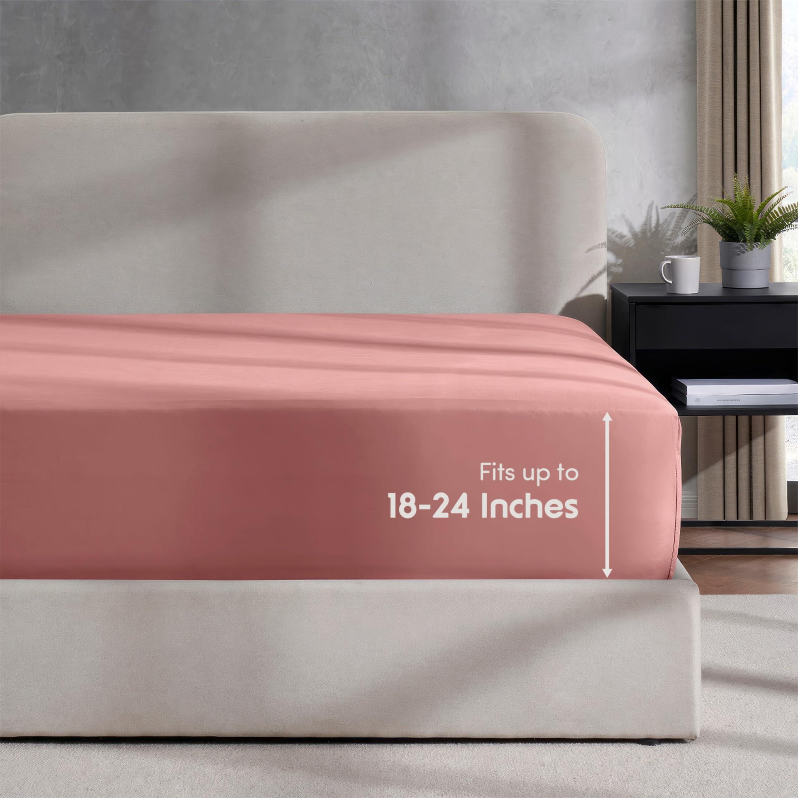 Nestl Nestl Pink Clay California King Fitted Sheet, Extra Deep Pocket Cal King Fitted Sheet Only, 1800 Microfiber Fitted Bed Sheet, Ultra Soft Fitted Sheet California King Fits up to 24 Inch Mattress