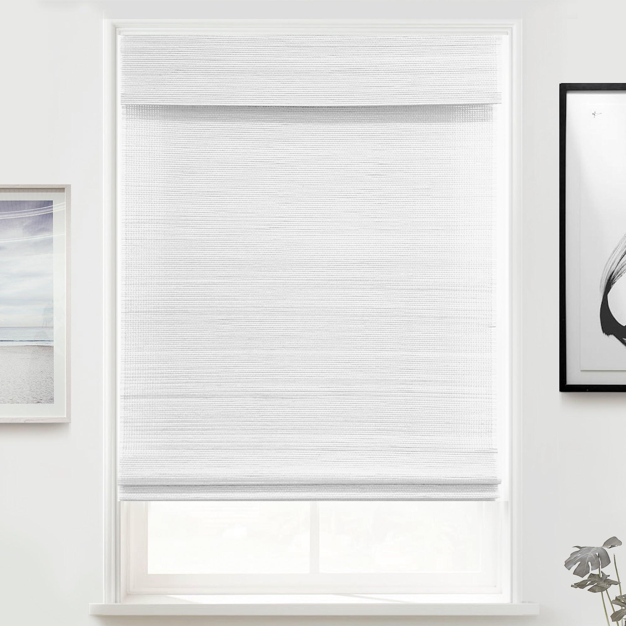 Mood MOOD Custom Bamboo Shades | Woven | Cordless Bamboo Roman Shades for Windows and Doors (Natural Woven) | Woven Frost White (Sheer) | 52" W x 48" H