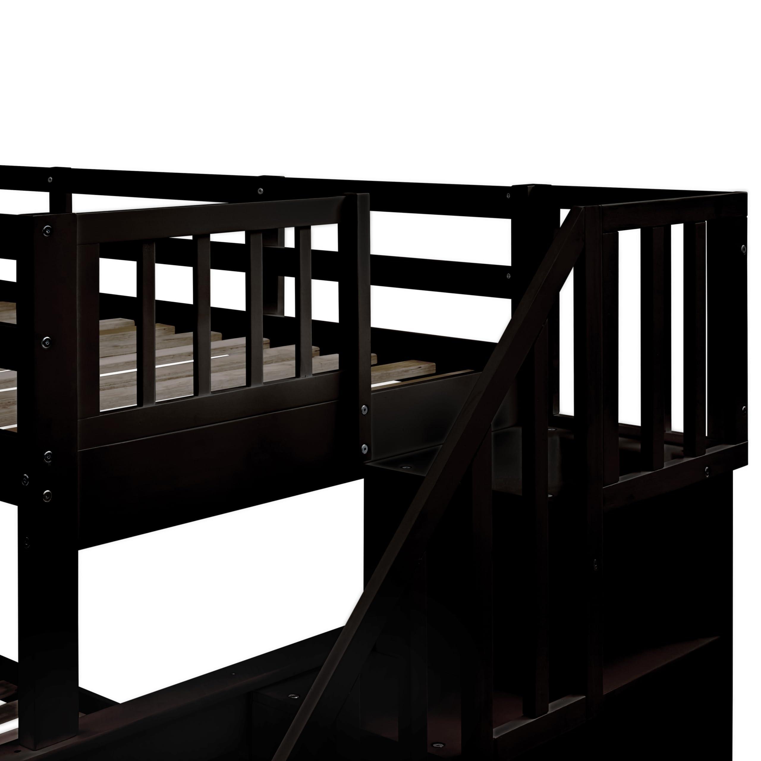 Generic Generic Twin-Over-Full Bunk Bed with Twin Size Trundle, Storage and Guard Rail for Bedroom, Dorm, for Adults, Espresso