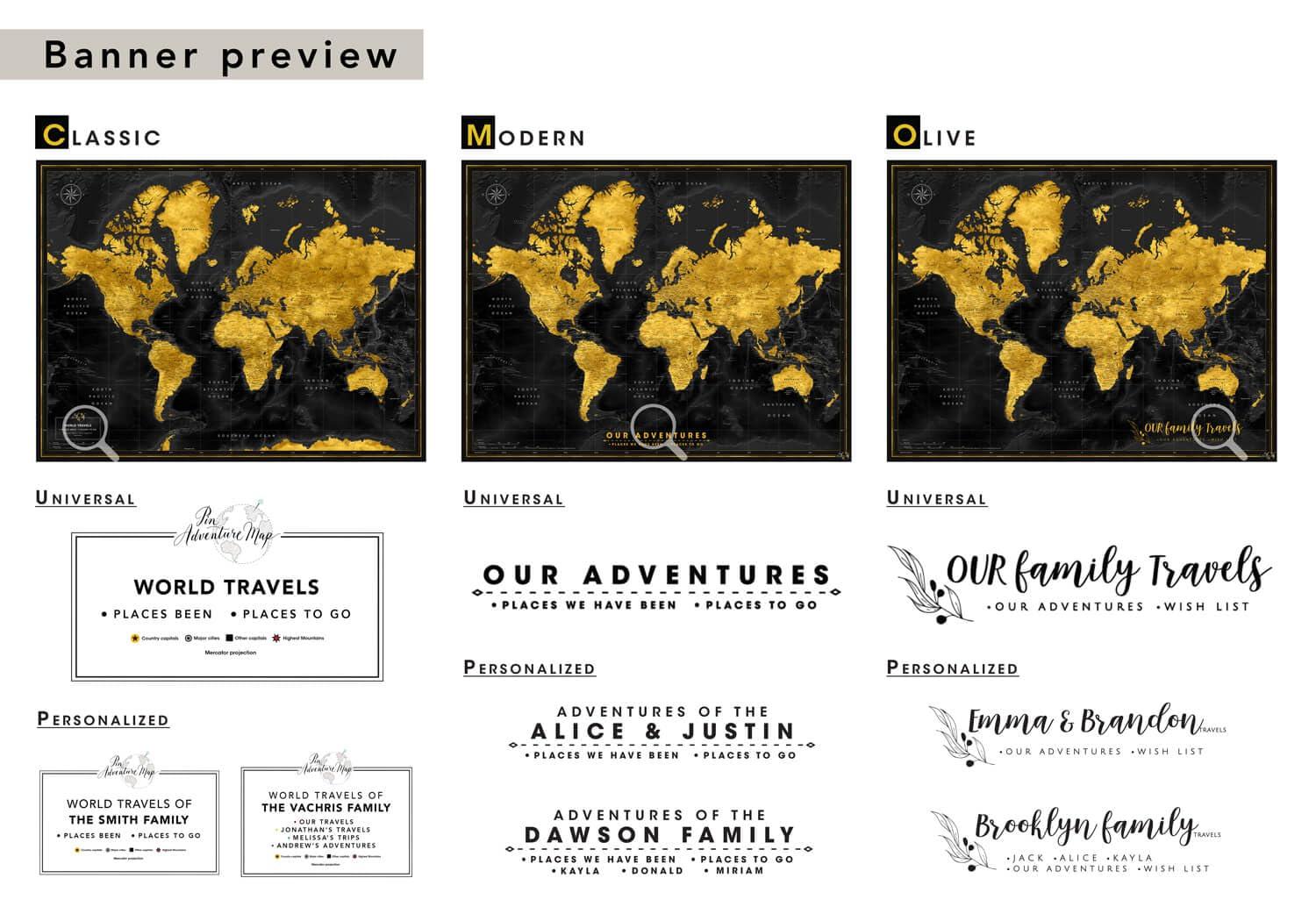 Pin Adventure map Push Pin World map with pins to mark travels - World Map pinboard - Gift for traveler & interior decor (40 x 30, Midnight Gold)