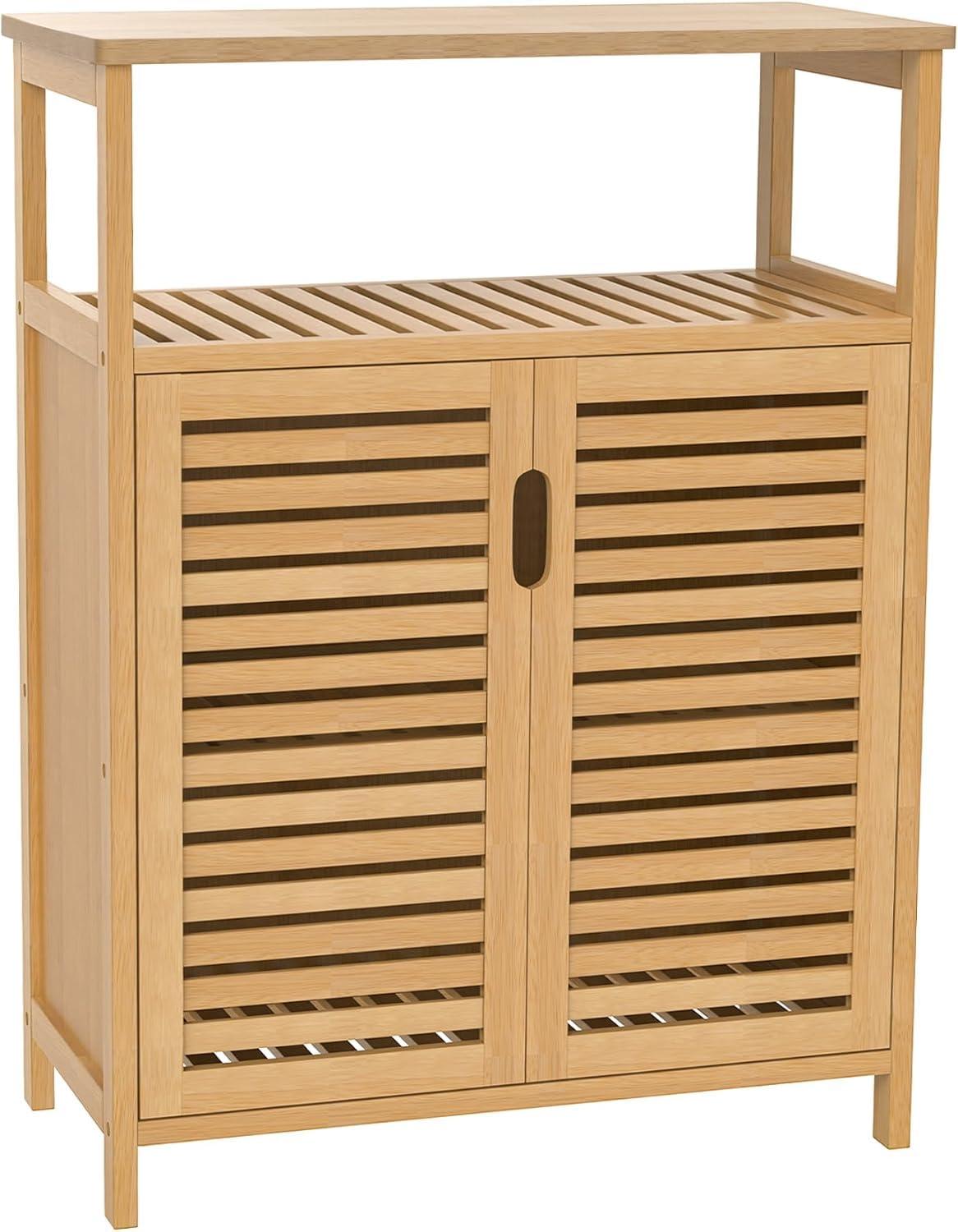 FoverOne FoverOne Bamboo Bathroom Storage Cabinet with 2 Doors, Bathroom Floor Freestanding Cabinets Organizer for Living Room, Kitchen, Entryway