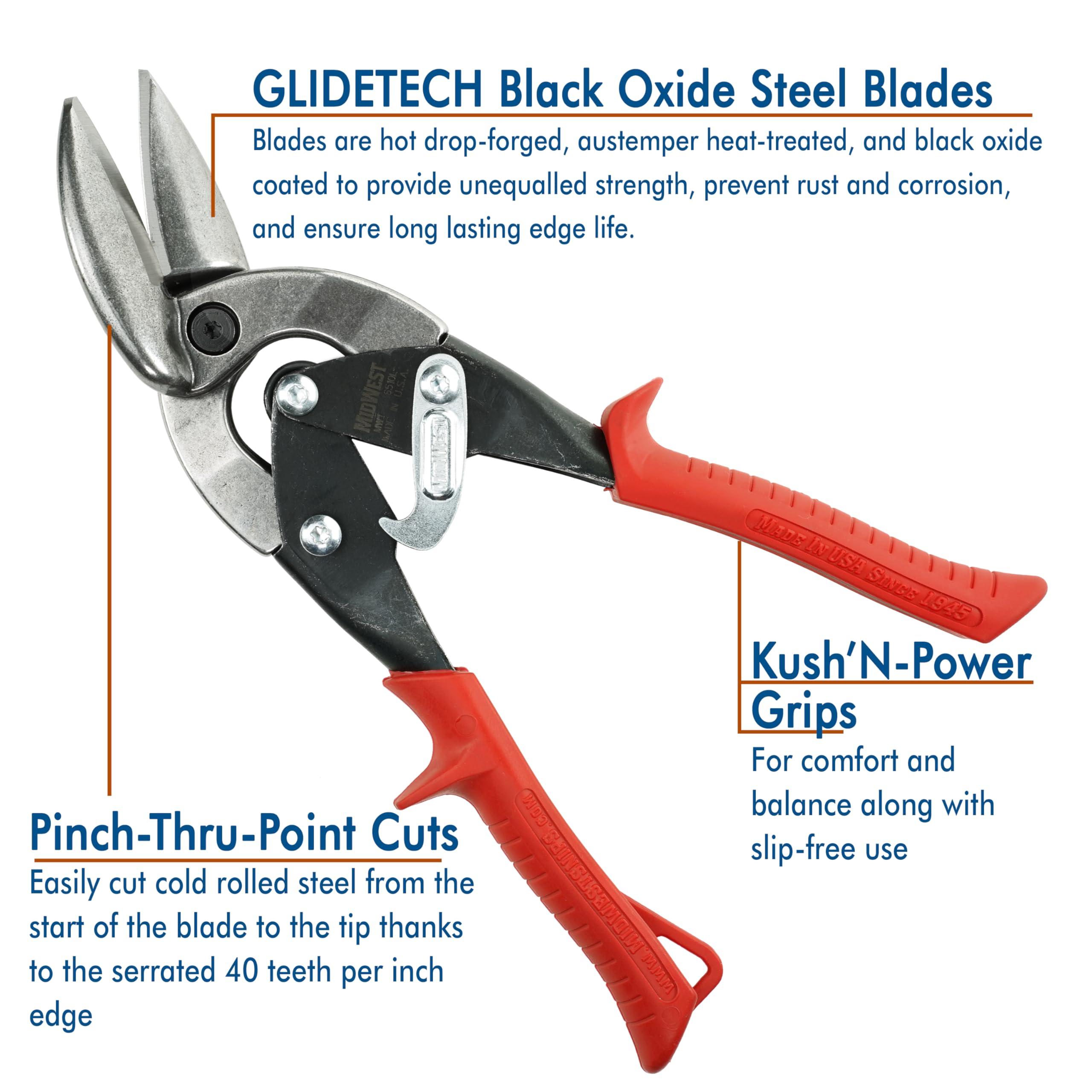 Midwest Tool & Cutlery MIDWEST Blackout Series Aviation Snip - Left Cut Offset Tin Cutting Shears with Forged Blade & KUSH\'N-POWER Comfort Grips - MWT-6510LO