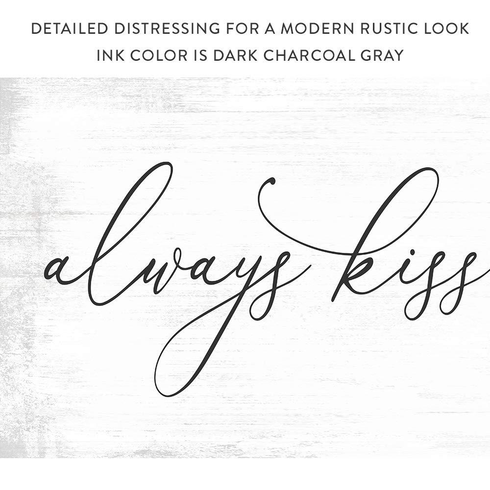 Pretty Perfect Studio Pretty Perfect Studio Always Kiss Me Goodnight Sign Wall Art for Bedroom 12 x 48 Teak Framed, Ready-to-Hang Canvas Wall Art