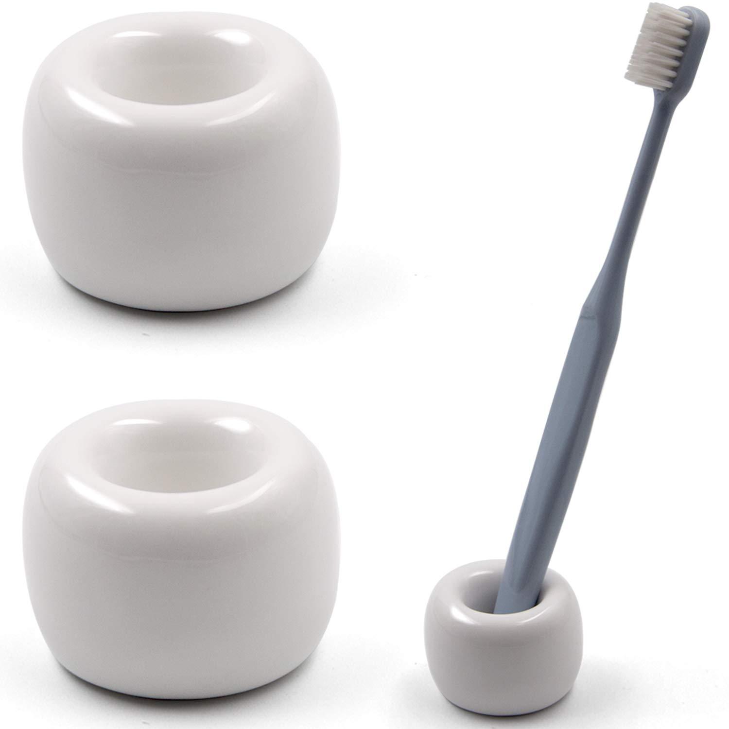 Airmoon Airmoon Mini Ceramics Handmade Couple Toothbrush Holder Stand for Bathroom Vanity Countertops, White, Pack of 2