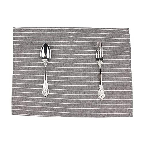 INFEI INFEI Brown Striped Linen Cotton Dinner Cloth Napkins - Set of 12 (40 x 30 cm) - for Events & Home Use (Brown)