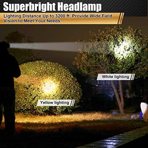 Hunting friends Hunting friends Superbright Headlight Rechargeable Separation Style LED Headlamp High Power Head Lamp Waterproof Headlight Coon Hunting Lights for Outdoor Hiking Fishing Hunting (Yellow Light)