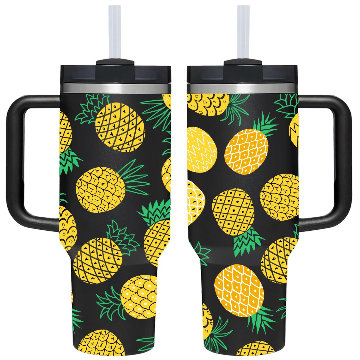 AMZUShome 40 OZ Pineapple Tumbler with Handle.Pineapple Lover Gifts.Unique Birthday Christmas Gifts for Pineapple Lover.Personalized 40 OZ Pineapple Tumbler Gifts for Women Men.