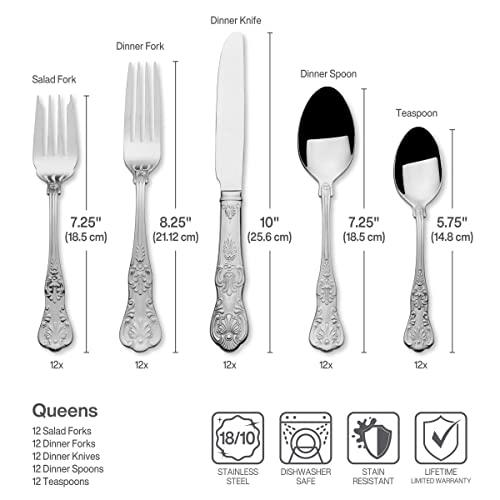 Wallace Wallace Queen 65-Piece 18/10 Stainless Steel Flatware Set, Silver, Service for 12 -