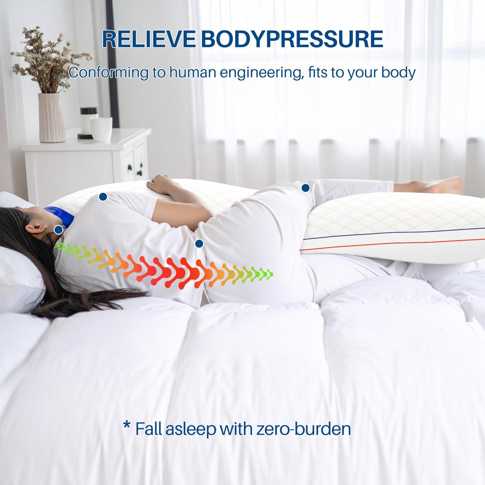 YZ HOME YZ HOME Long Body Pillow for Adults - Firm Body Pillow Insert with Shredded Blue Memory Foam, Adjustable Height, Soft Support for Side Sleeping, Pregnant Women, Washable (20x54 Inch, White)