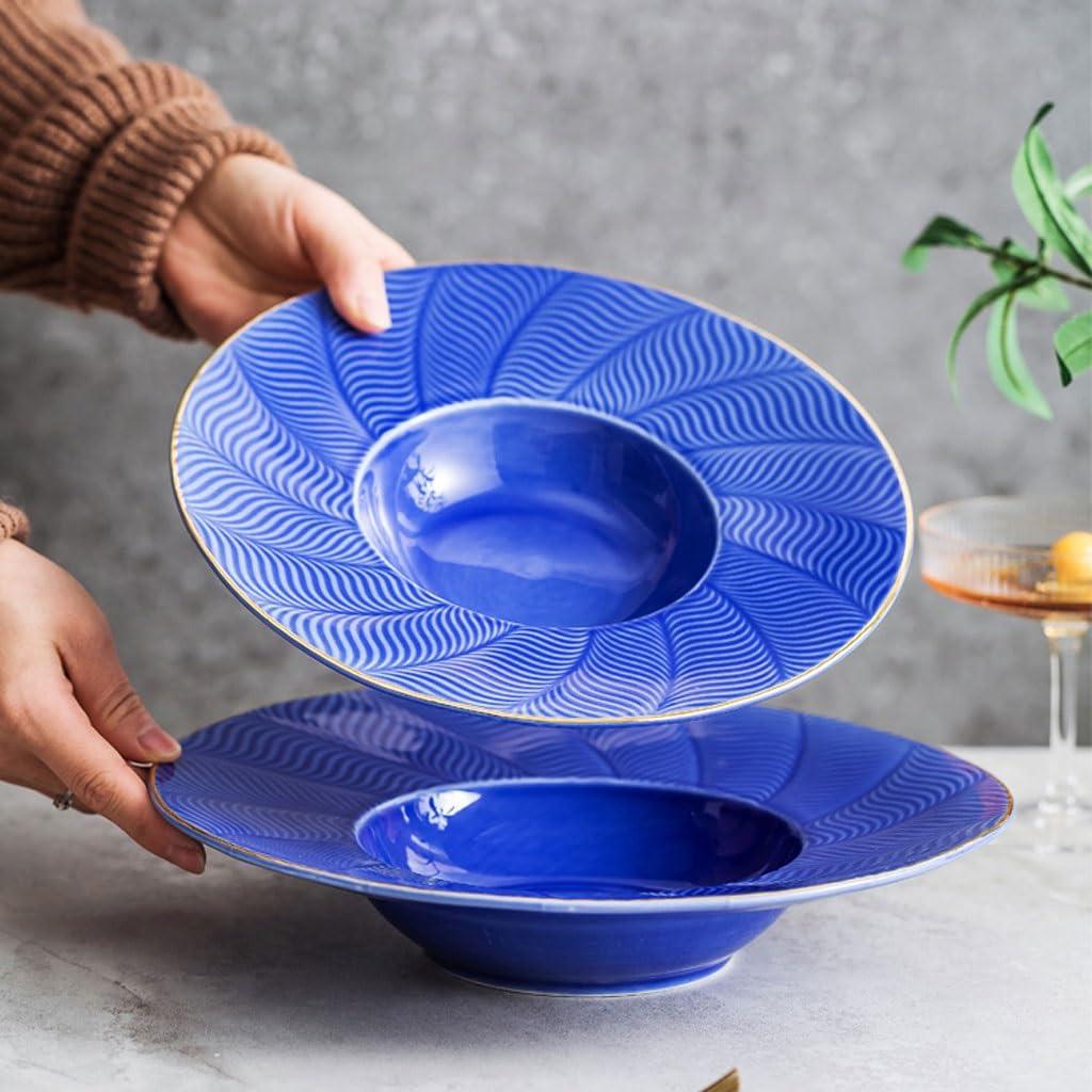 SOPAMI SOPAMI Plates Plate Household Large Deep Plate French Soup Plate European Tableware Western Restaurant Ceramic Dinner Plate Dinner Dinnerware(Large)