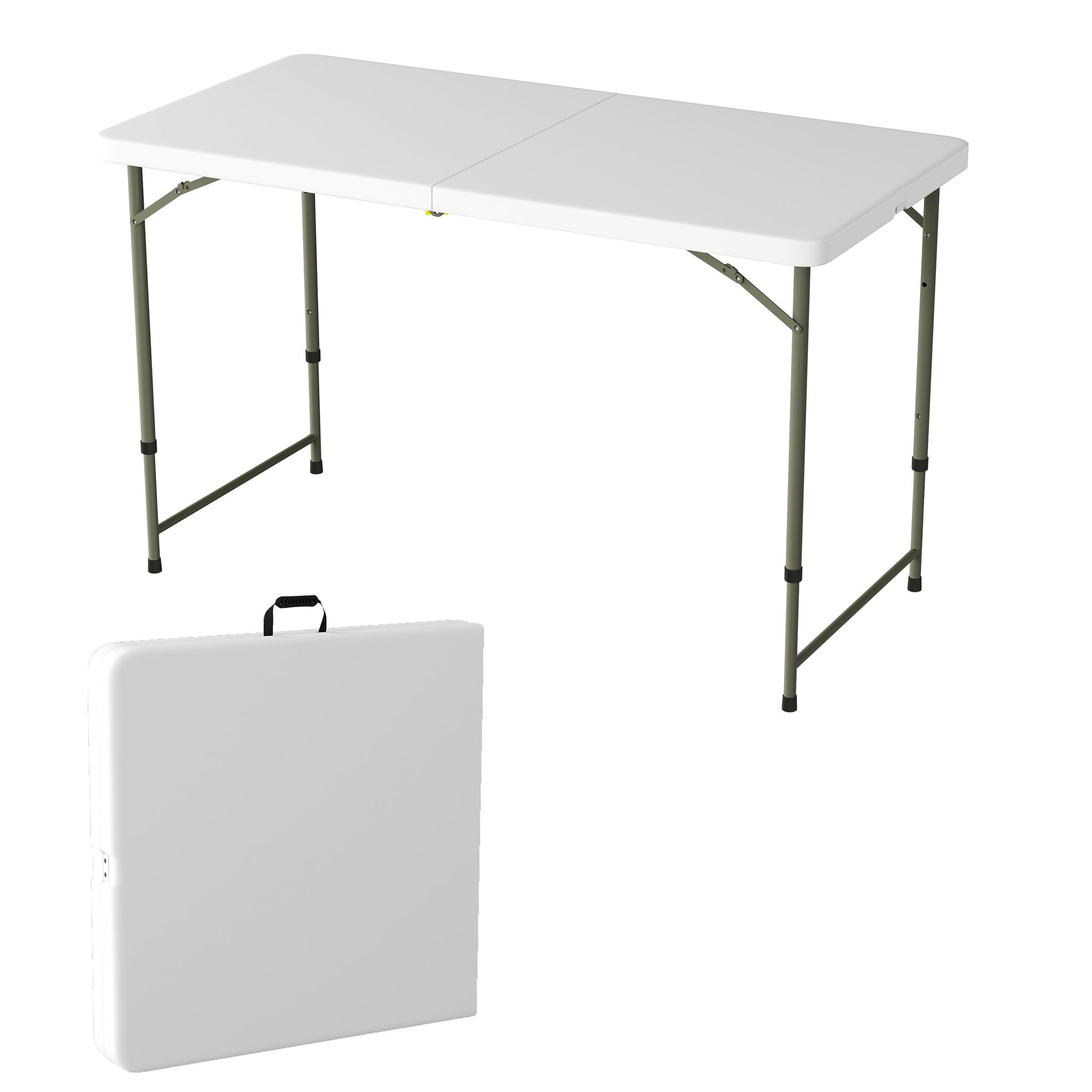 Everyday Home Adjustable Folding Table - Portable 4-Foot Plastic Utility Tabletop with 2 Height Settings - Indoor and Outdoor Seating by Lavish Home (White)