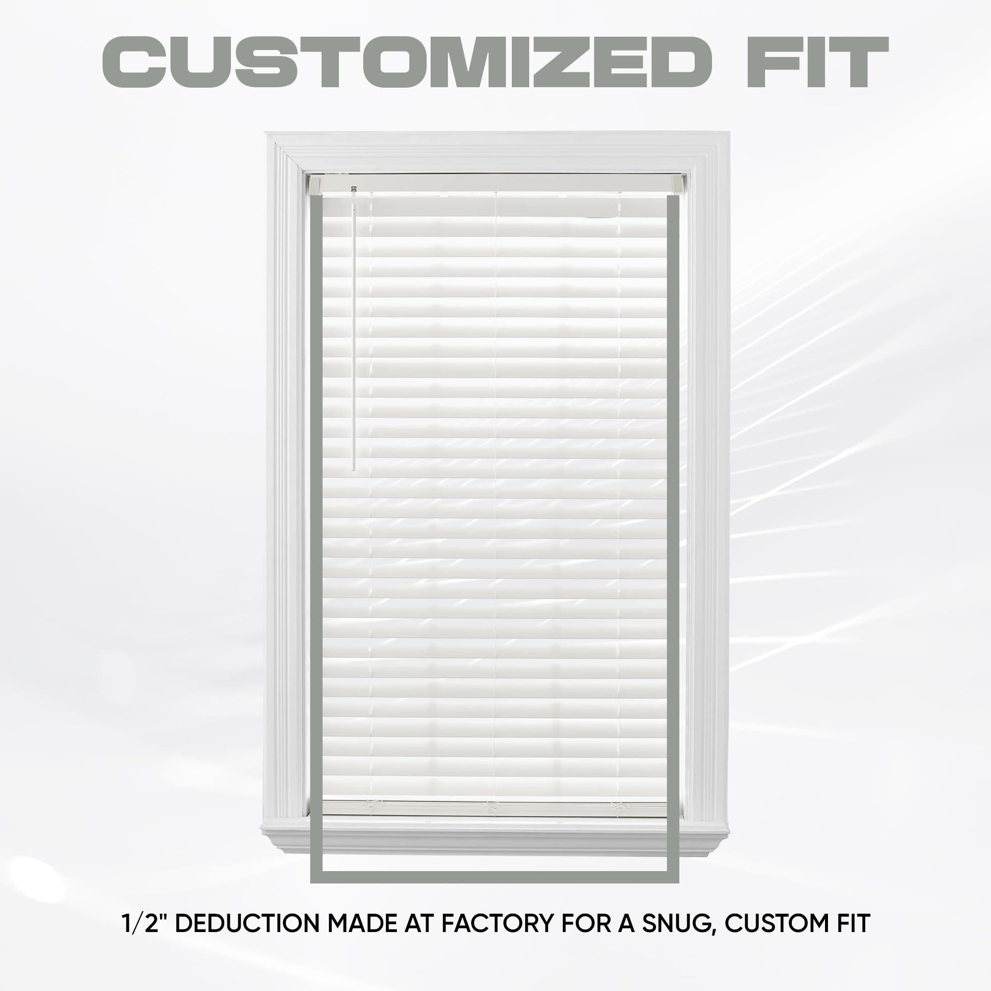 Blinds Emporium Of GA Blinds Emporium Elite 2 Inch Faux Wood Blind - 66" Wide x 72" Custom Cut Cordless Indoor Window Blinds for Privacy and Light Control, White Faux Wood Venetian Blinds for Home and Office