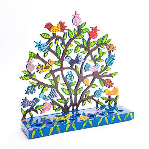 Yair Emanuel Yair Emanuel Tree of Life Menorah with Birds and Pomegranates in Lazer-Cut Metal
