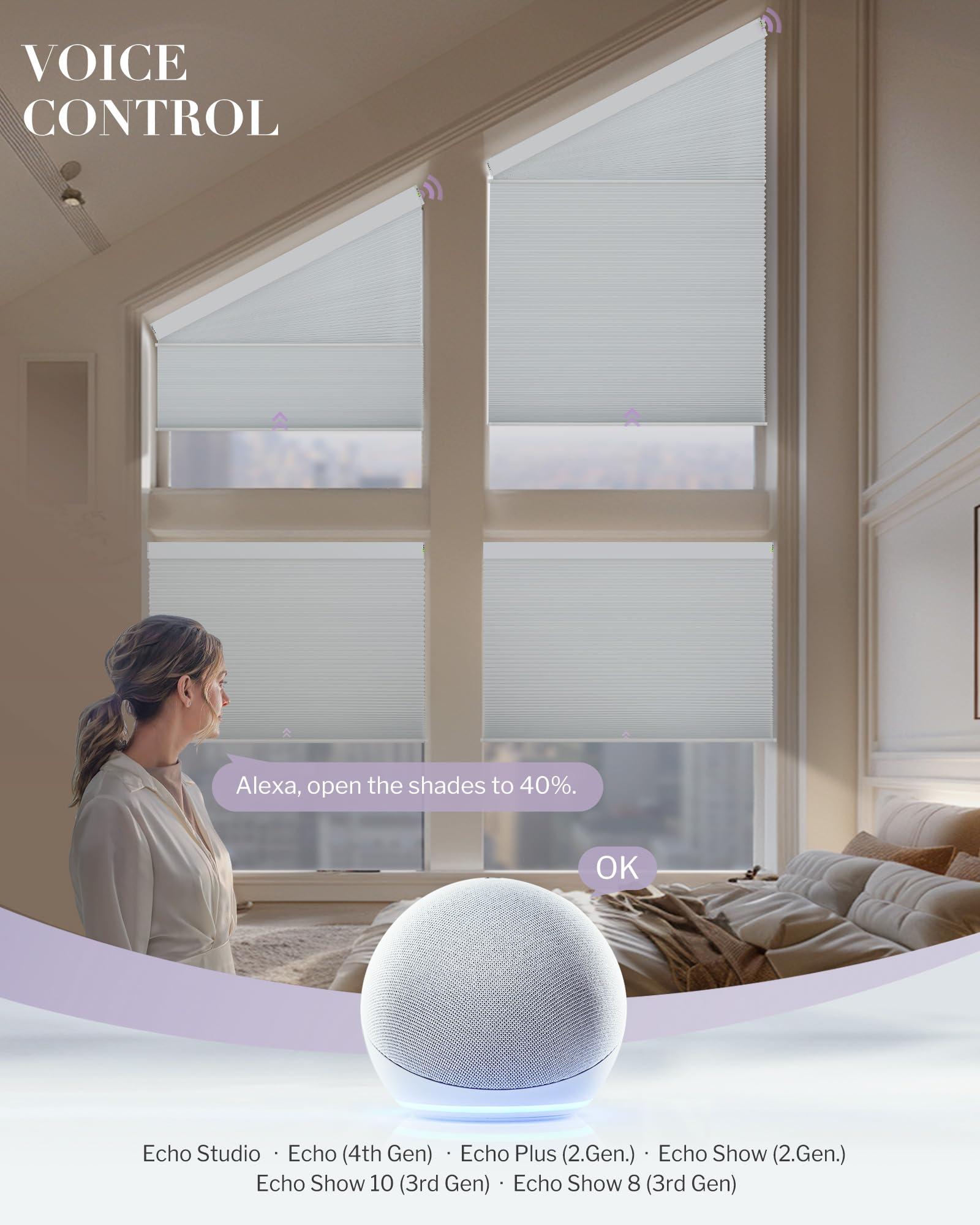 Graywind Graywind Smart Angled Blinds Compatible with Alexa Google Motorized Right Trapezoid Shades Solar Powered Customized for Odd-Shaped Window (Dimout Melange Coffee)