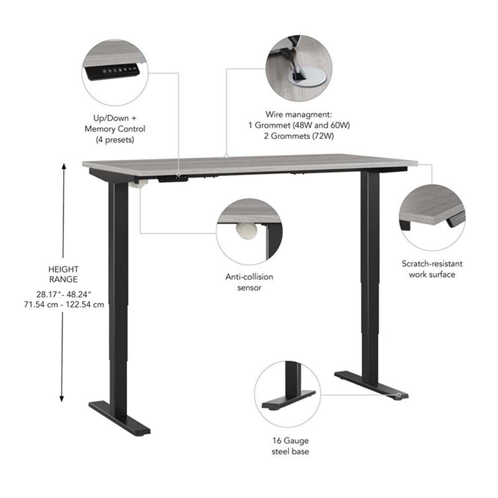 Bush Furniture Bush Business Furniture 72-inch Electric Height Adjustable Standing Desk, Ergonomic Sit-Stand Computer Table for Home and Professional Office, Move 40 Series, Platinum Gray with Black Base