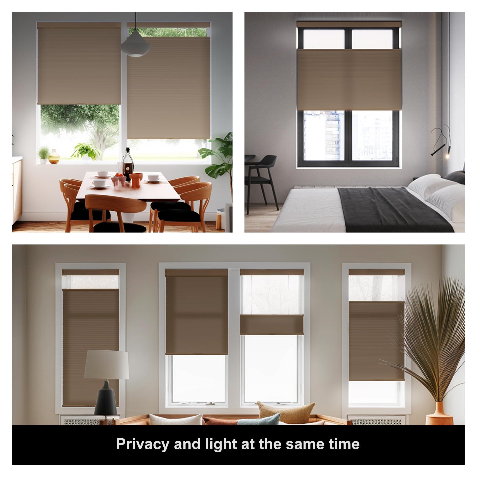 Boolegon Boolegon Top Down Bottom Up Light Filtering Cellular Shades Cordless Color Match Honeycomb Blinds for Windows Custom Size, Brown, 43" W x 48" H